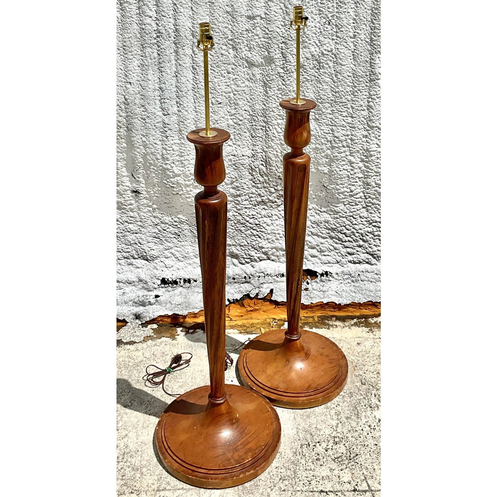 Vintage Regency Boho Candlestick Wood Floor Lamps - a Pair - Top view