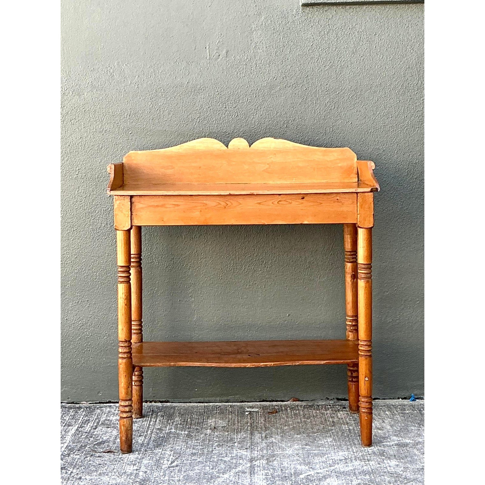 Vintage Turned Wood Pine Sideboard - Side view