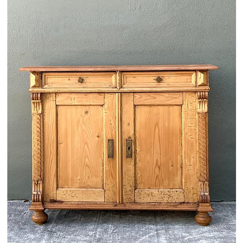 Vintage Carved Pine Cabinet - Side view