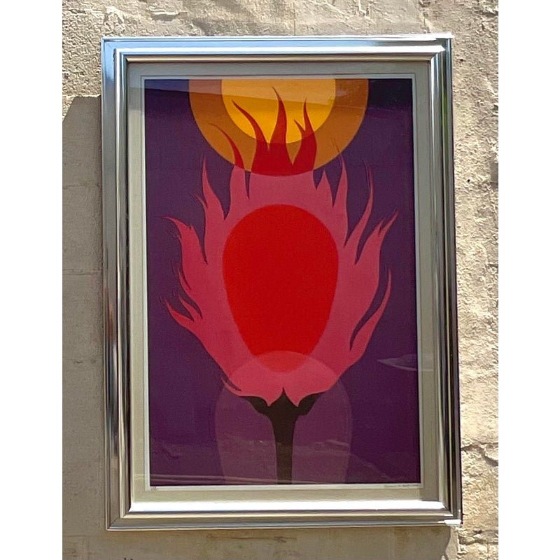 Vintage Boho 1977 Lithograph on Paper - Back view