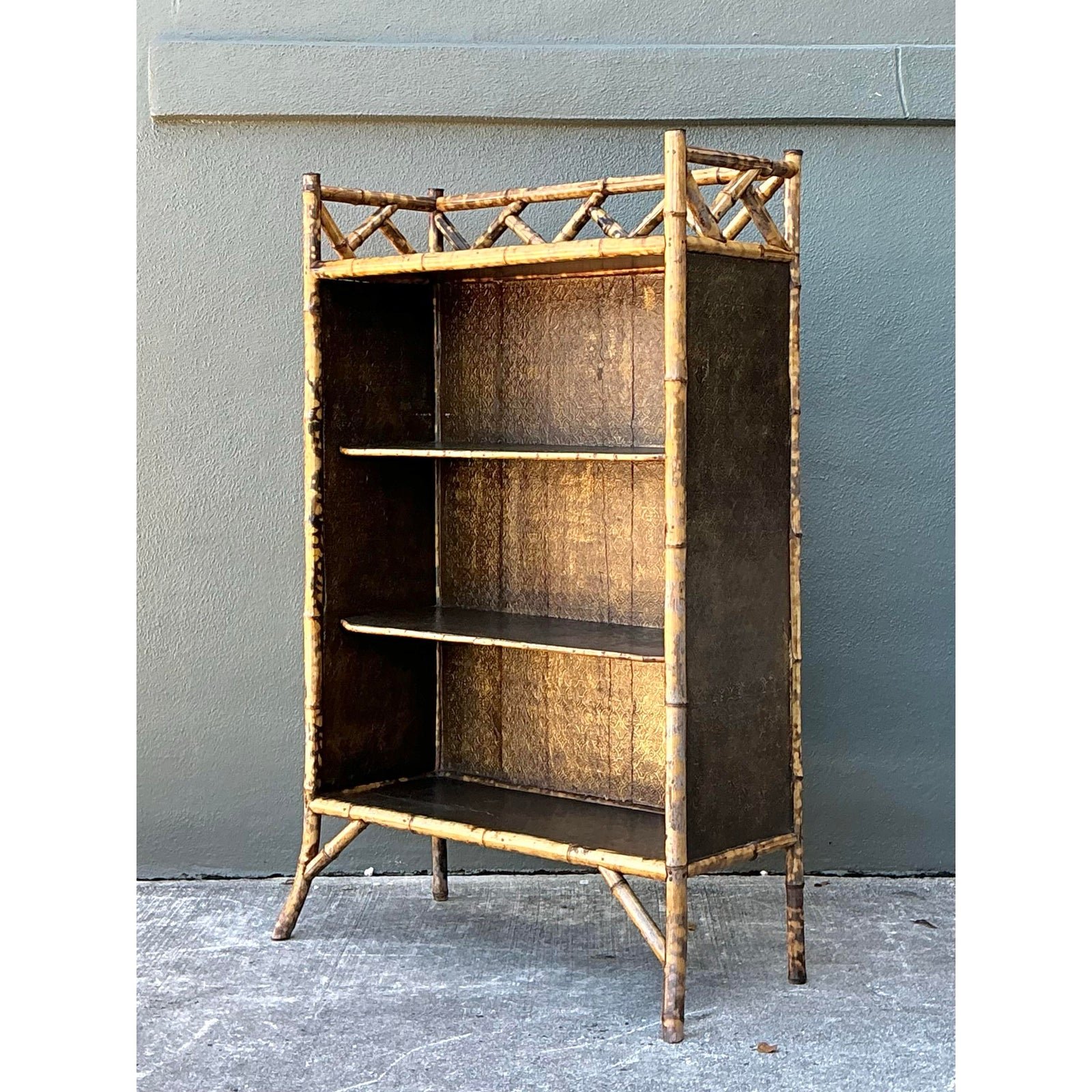 Vintage Tortoise Bamboo Etagere - Side view