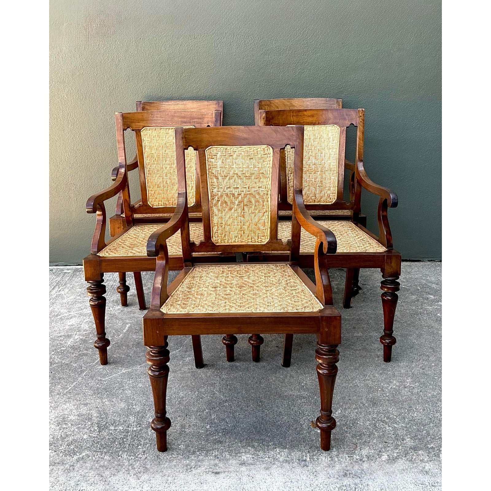 Vintage Anglo Indian Cane Dining Chairs - Set of 5 - Back view