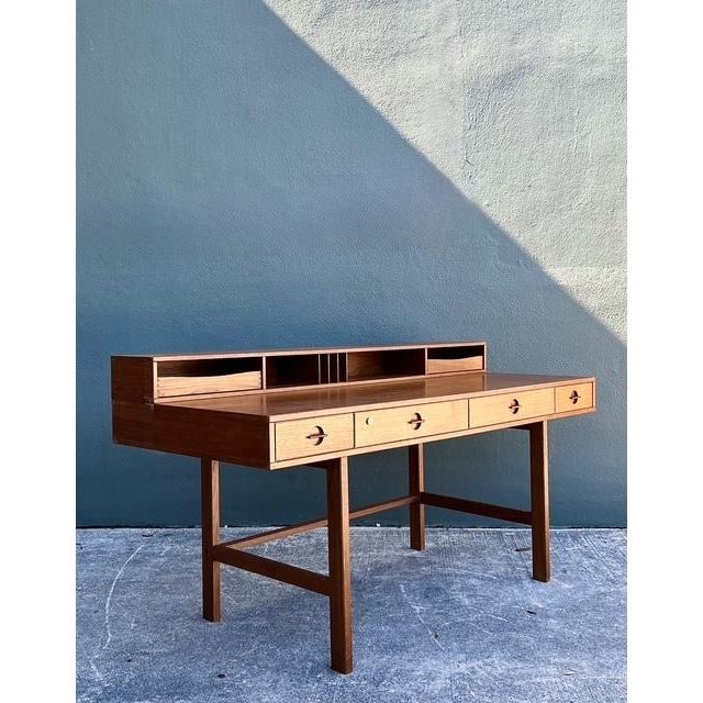 Vintage MCM Peter Lovig Nielsen for Hedensted Mobelfabrik Flip Top Teak Writing Desk - Back view