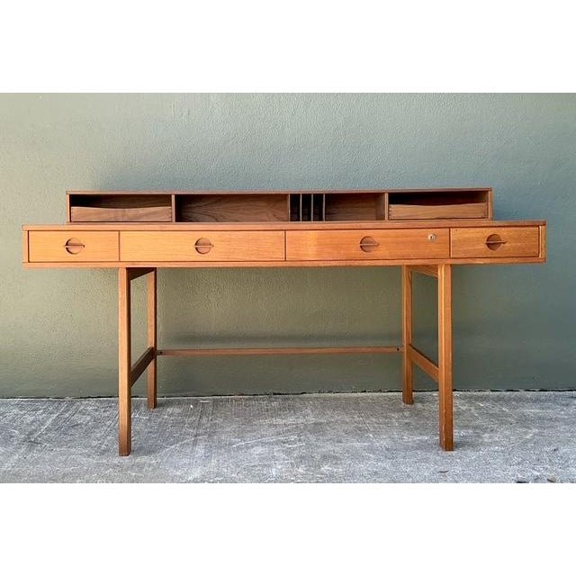 Vintage MCM Peter Lovig Nielsen for Hedensted Mobelfabrik Flip Top Teak Writing Desk - Side view