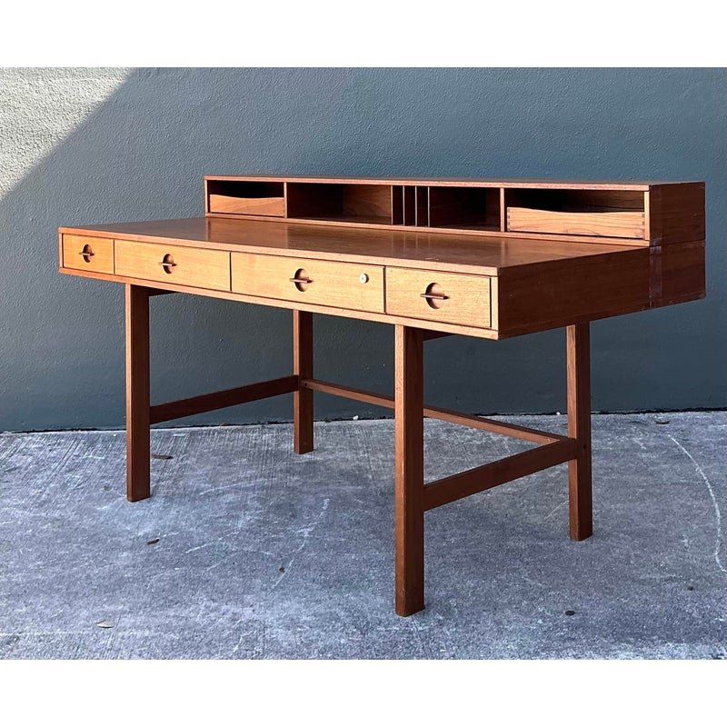 Vintage MCM Peter Lovig Nielsen for Hedensted Mobelfabrik Flip Top Teak Writing Desk - Top view