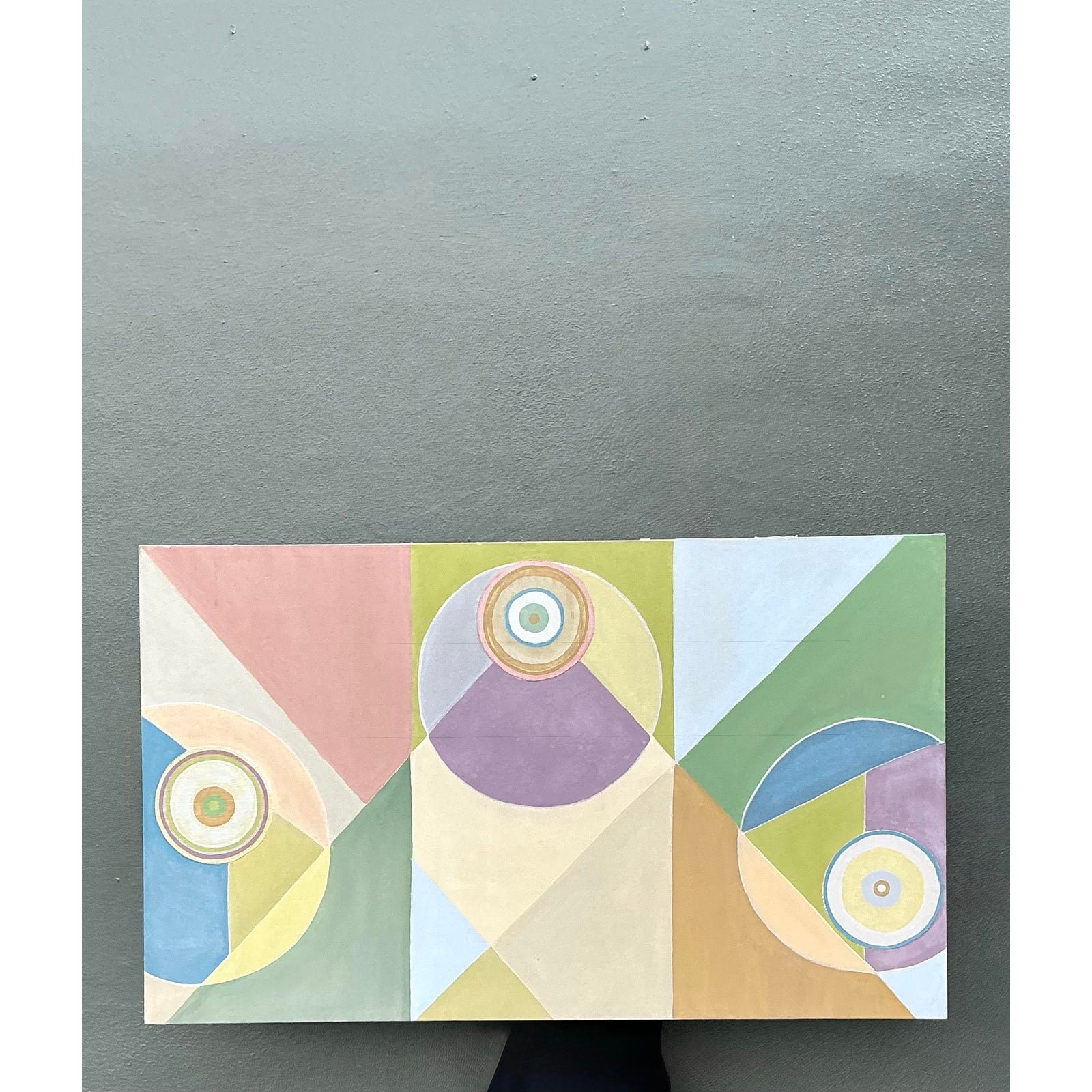 Vintage Original Abstract Geometric Oil on Canvas - Back view