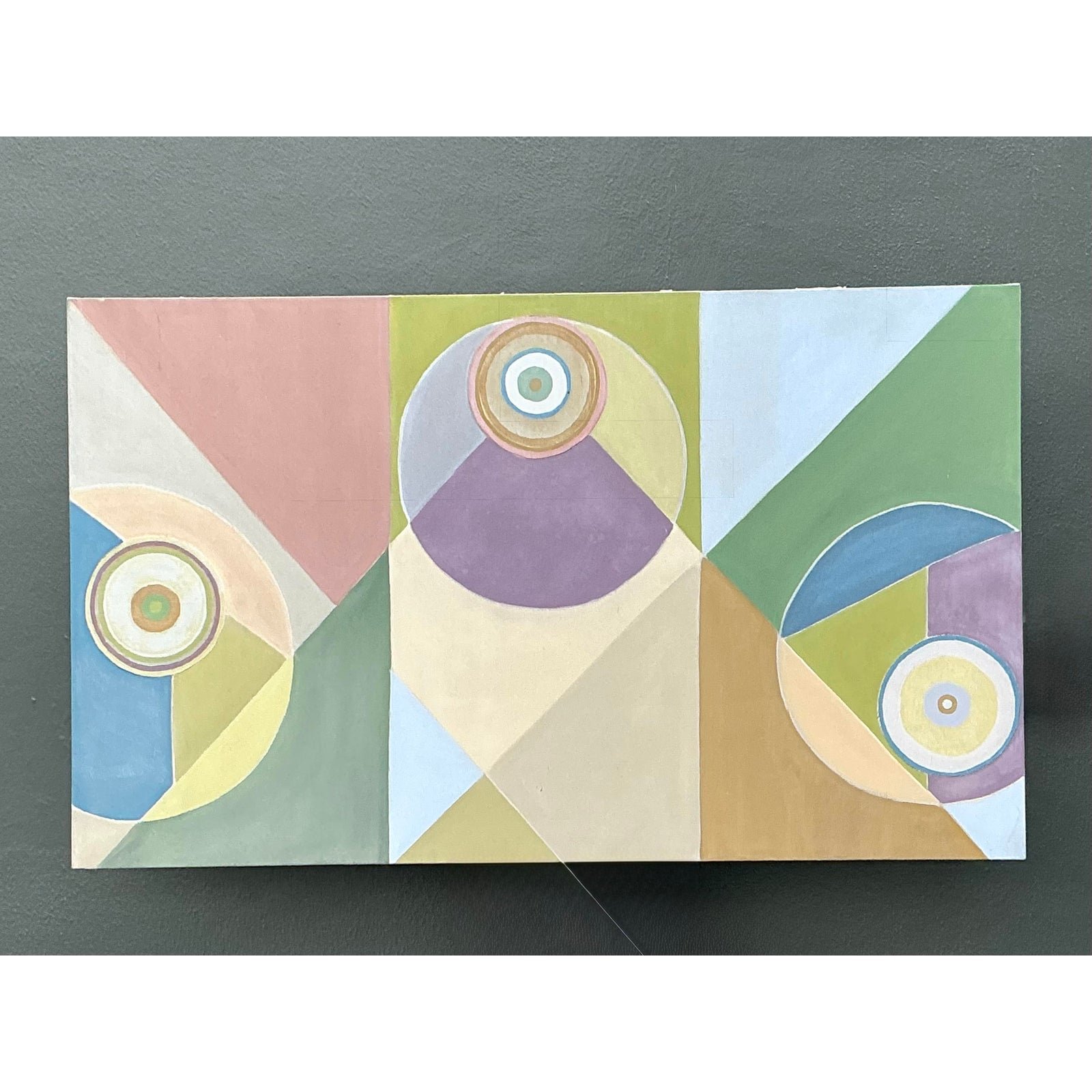 Vintage Original Abstract Geometric Oil on Canvas - Detail view