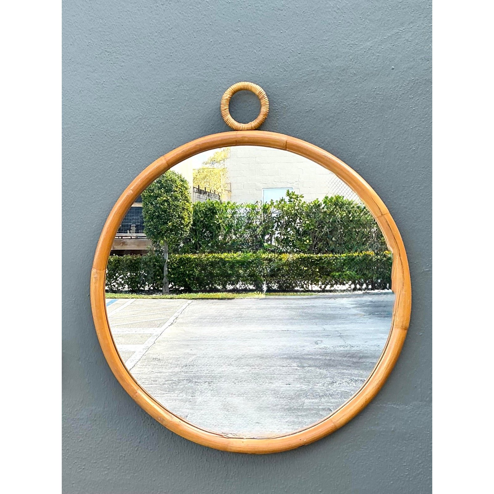 Vintage Bent Rattan Loop Mirror - Side view