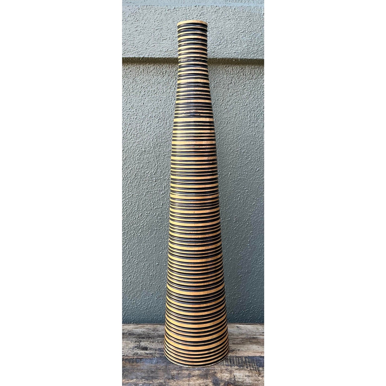 Vintage Turned Wood Vase - Side view