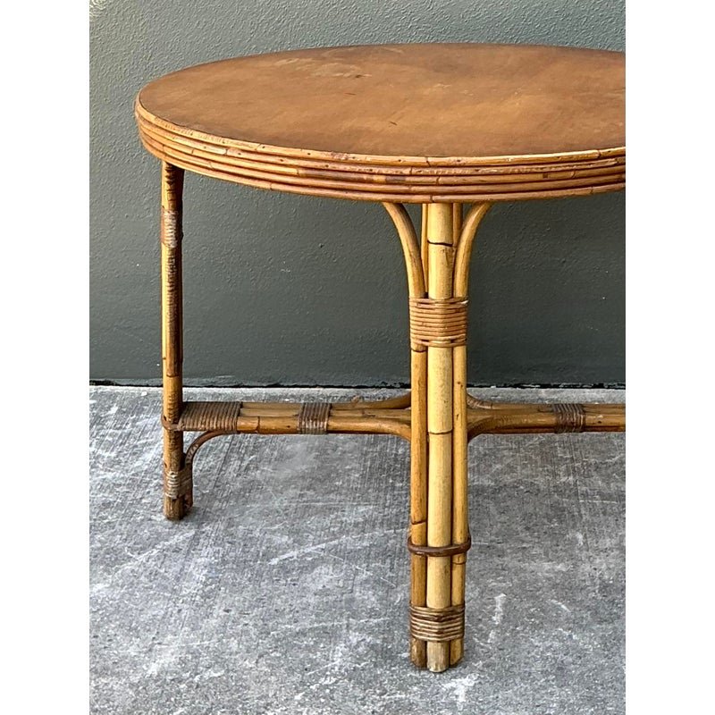 Vintage Bent Rattan Dining Table - Bamboo, 36.25W x 28H - Top view