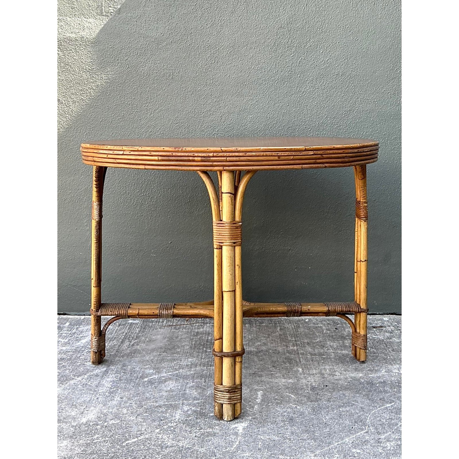 Vintage Bent Rattan Dining Table - Bamboo, 36.25W x 28H - Back view