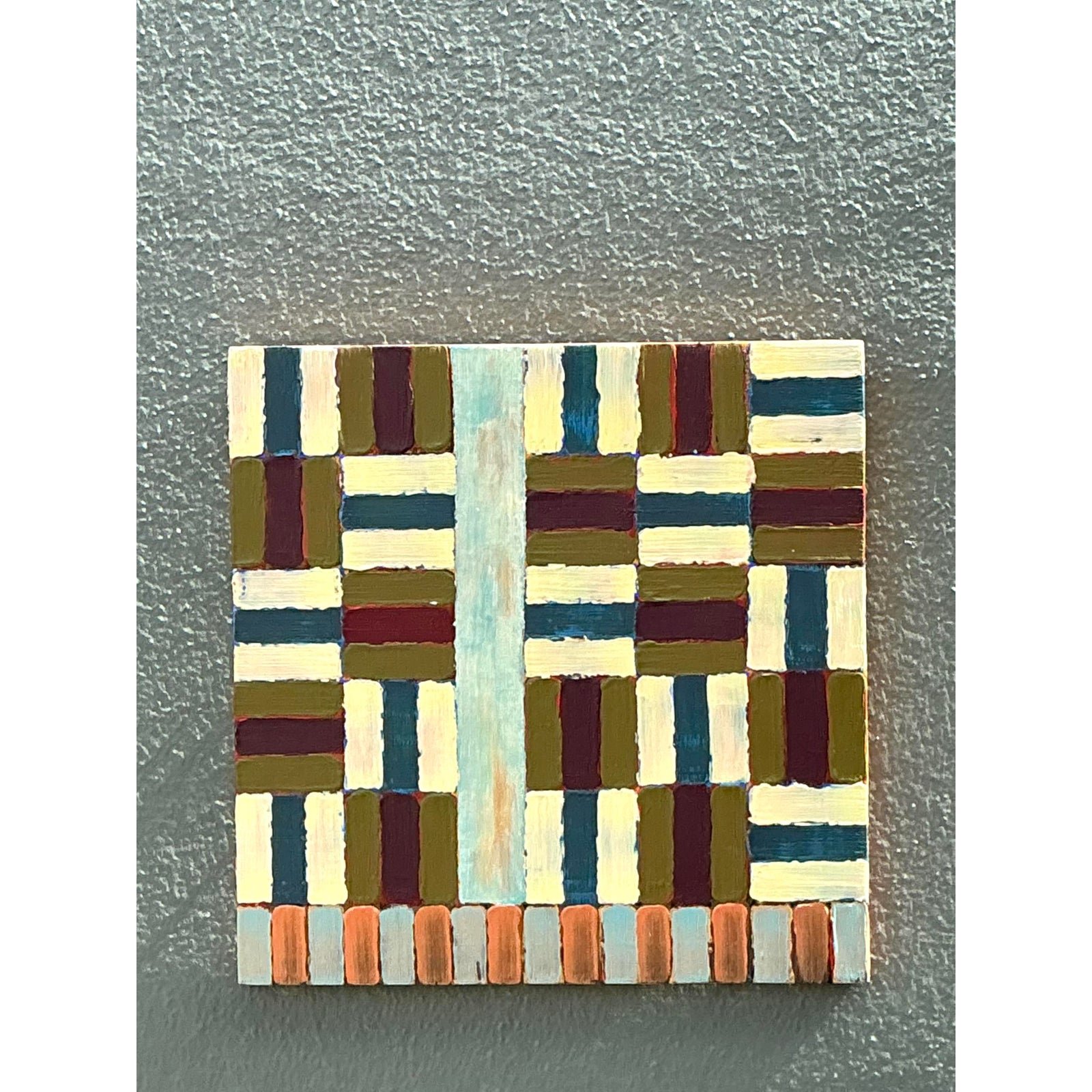 Vintage Original Abstract Geometric Oil on Board - Back view