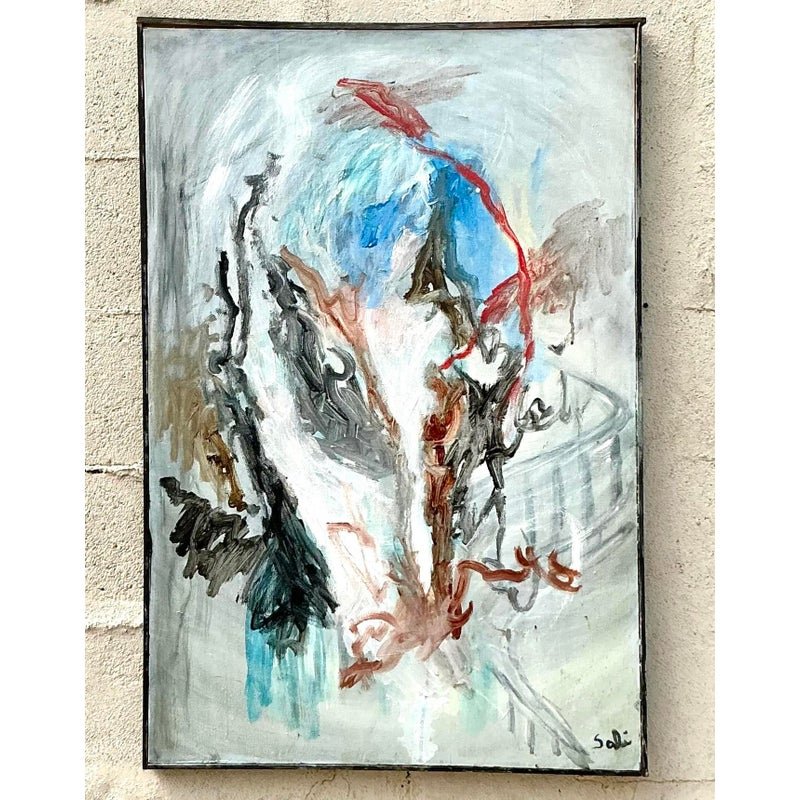 Vintage Boho Original Abstract Oil Painting on Canvas - Canvas, 24.5W x 36.5H - Side view