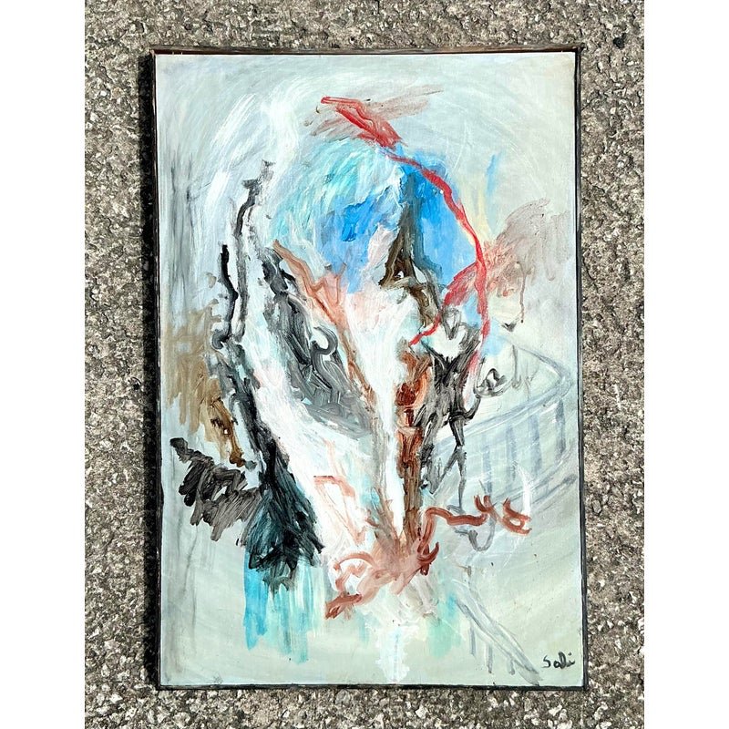 Vintage Boho Original Abstract Oil Painting on Canvas - Canvas, 24.5W x 36.5H - Back view