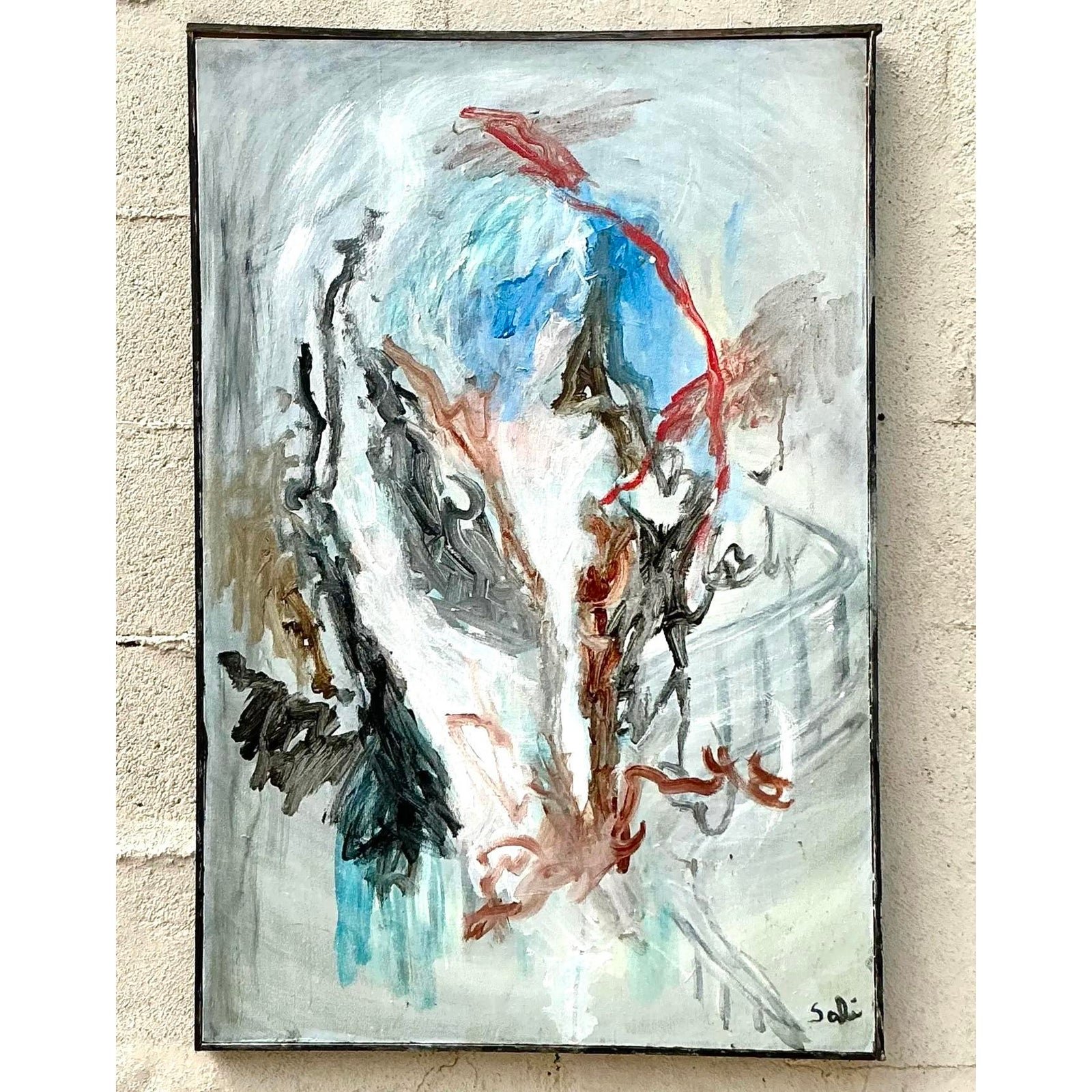 Vintage Boho Original Abstract Oil Painting on Canvas - Canvas, 24.5W x 36.5H - Top view