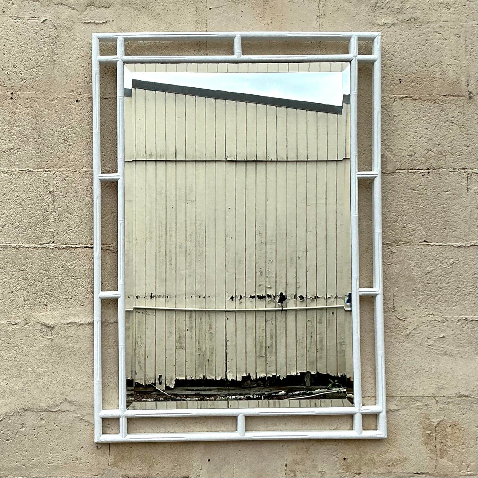 Vintage Coastal Carved Bamboo Mirror - Wood, 30W x 42H - Detail view