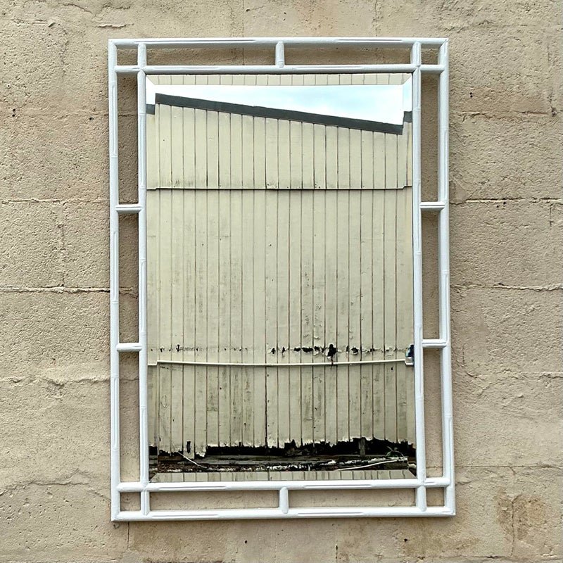 Vintage Coastal Carved Bamboo Mirror - Wood, 30W x 42H - Side view