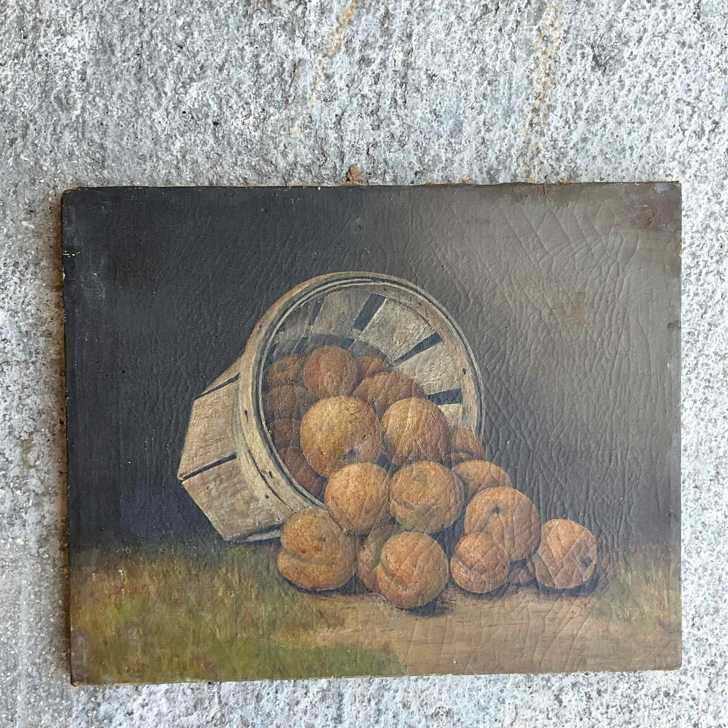 Antique Original Still Life Oil Painting on Canvas of Peaches - Back view