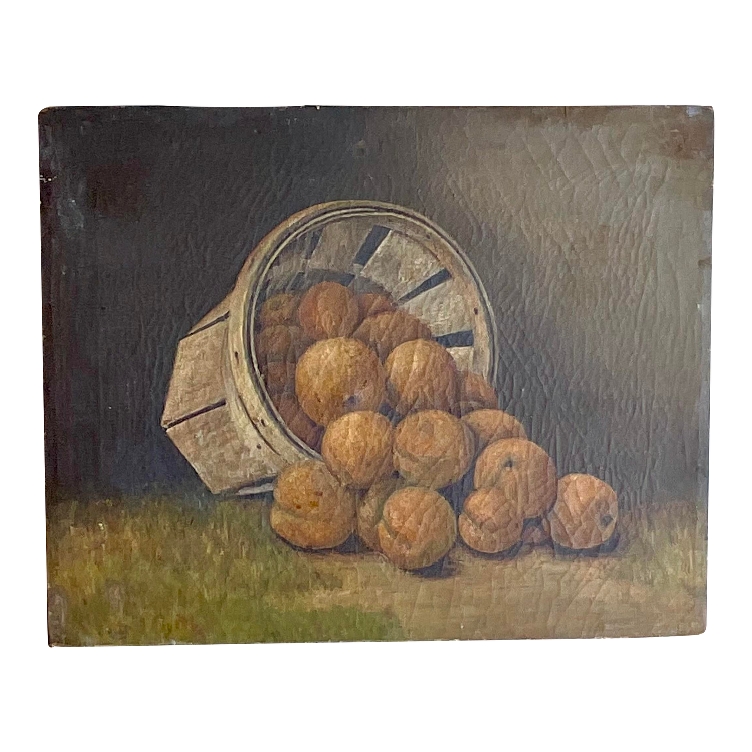 Antique Original Still Life Oil Painting on Canvas of Peaches - Detail view