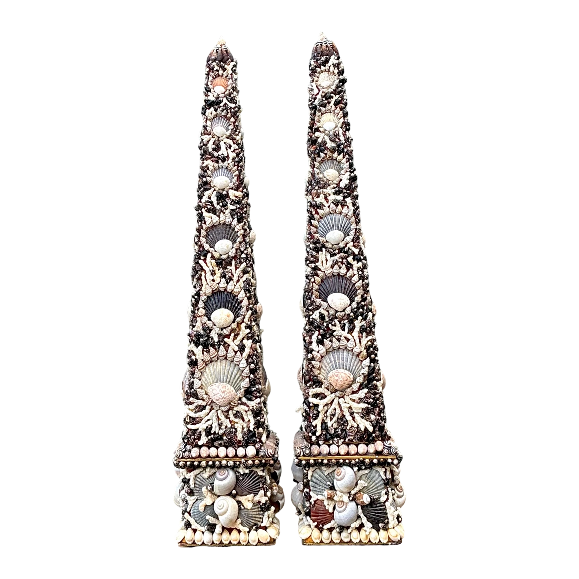 Vintage Shell Encrusted Obelisks - A Pair - Detail view