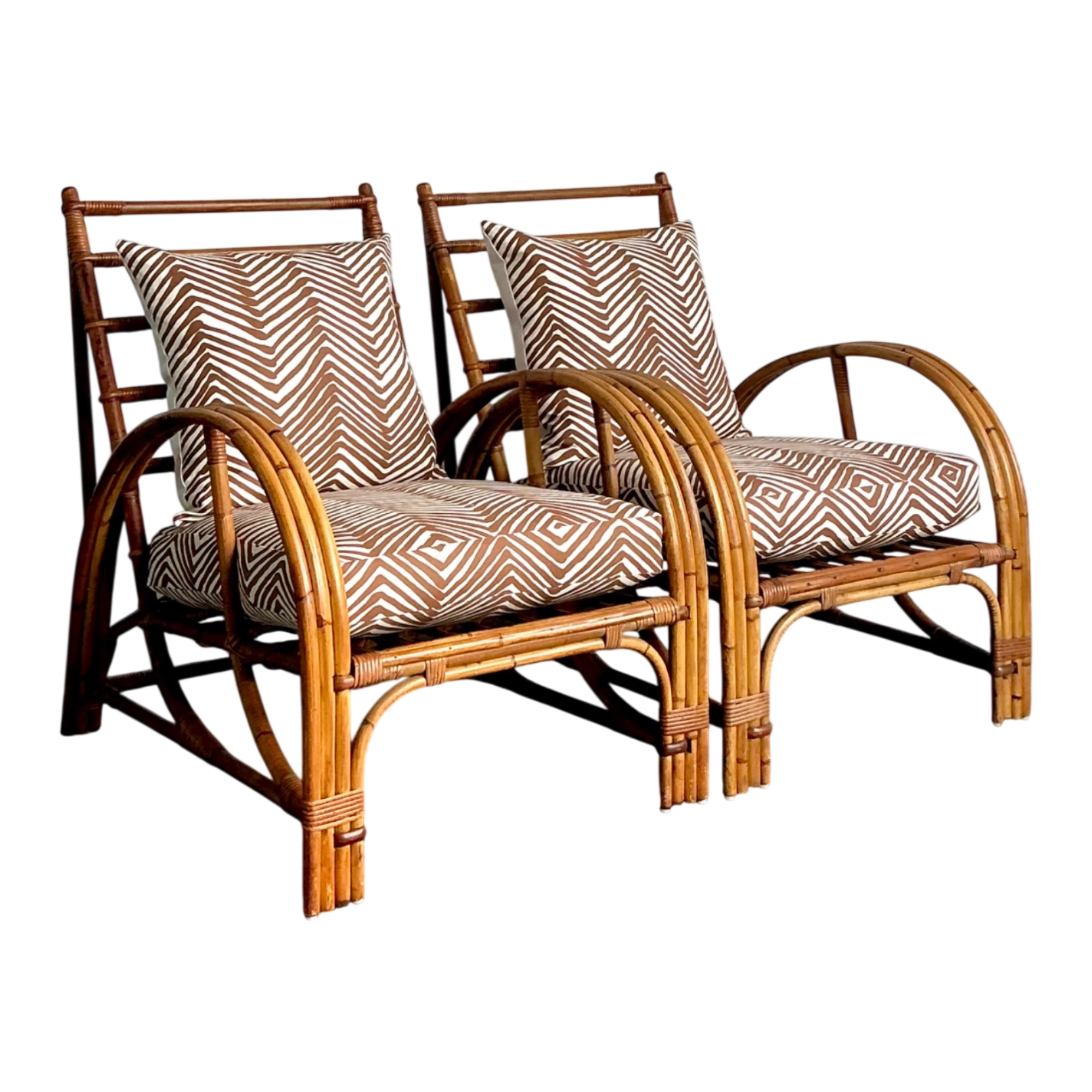 Vintage Rattan Lounge Chairs In Alan Campbell “Zigzag” For Quadrille - A Pair - Detail view