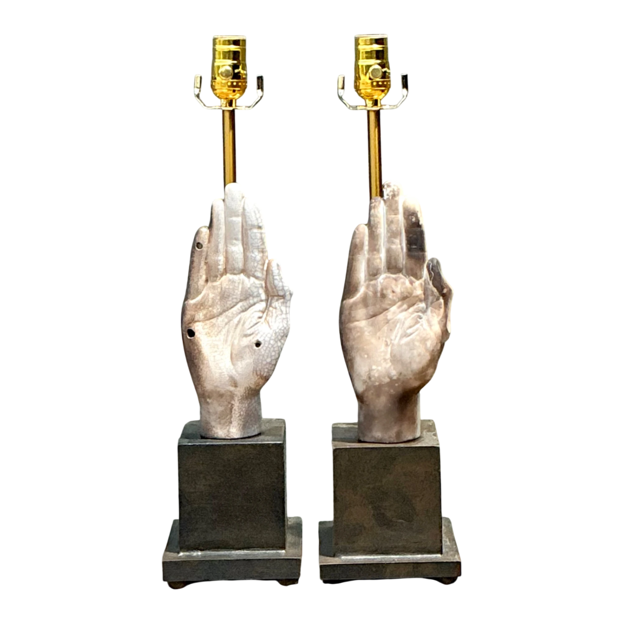 Vintage Ceramic Hand Sculpture Table Lamps - A Pair - Detail view