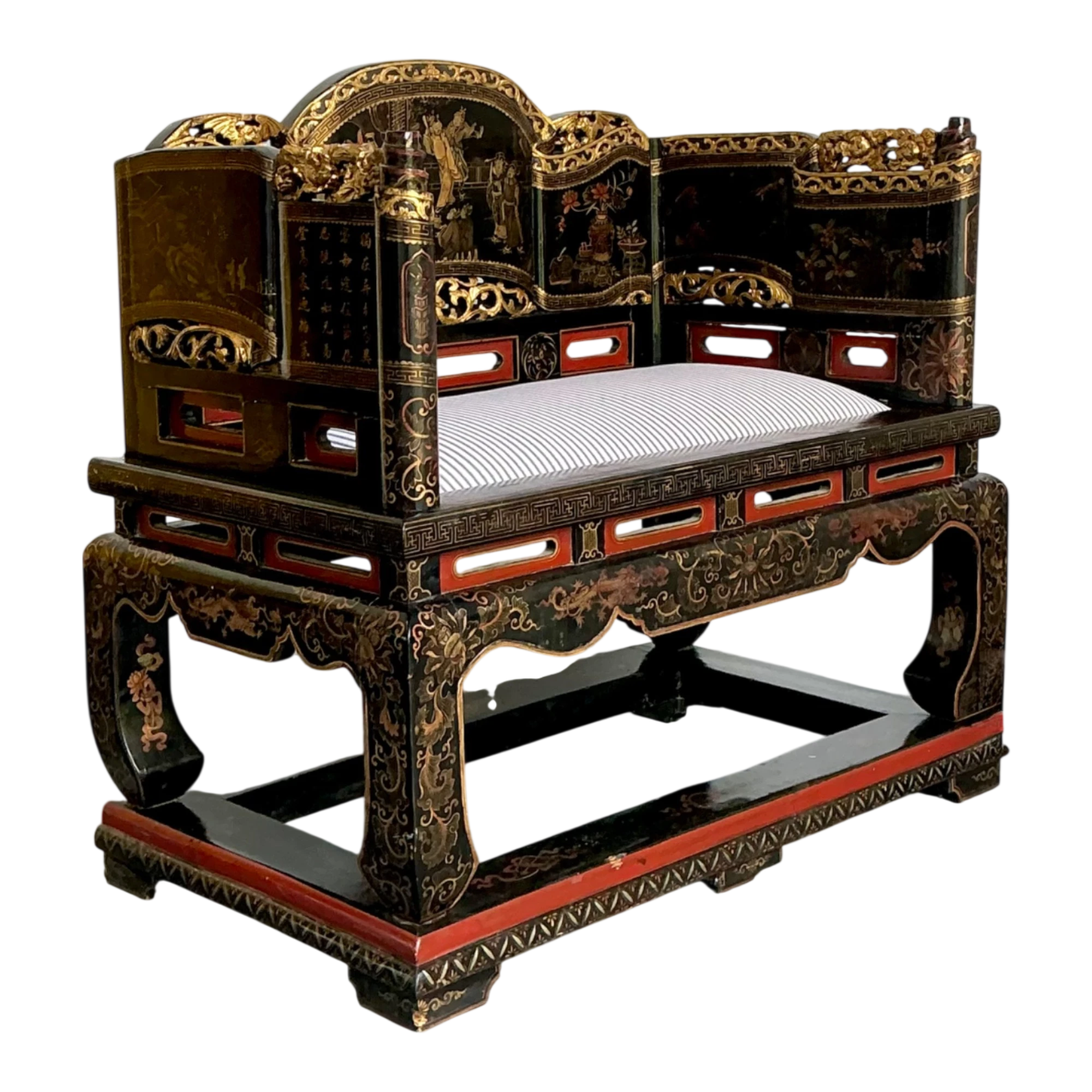 Vintage Chinese Lacquered Throne Chair - Detail view