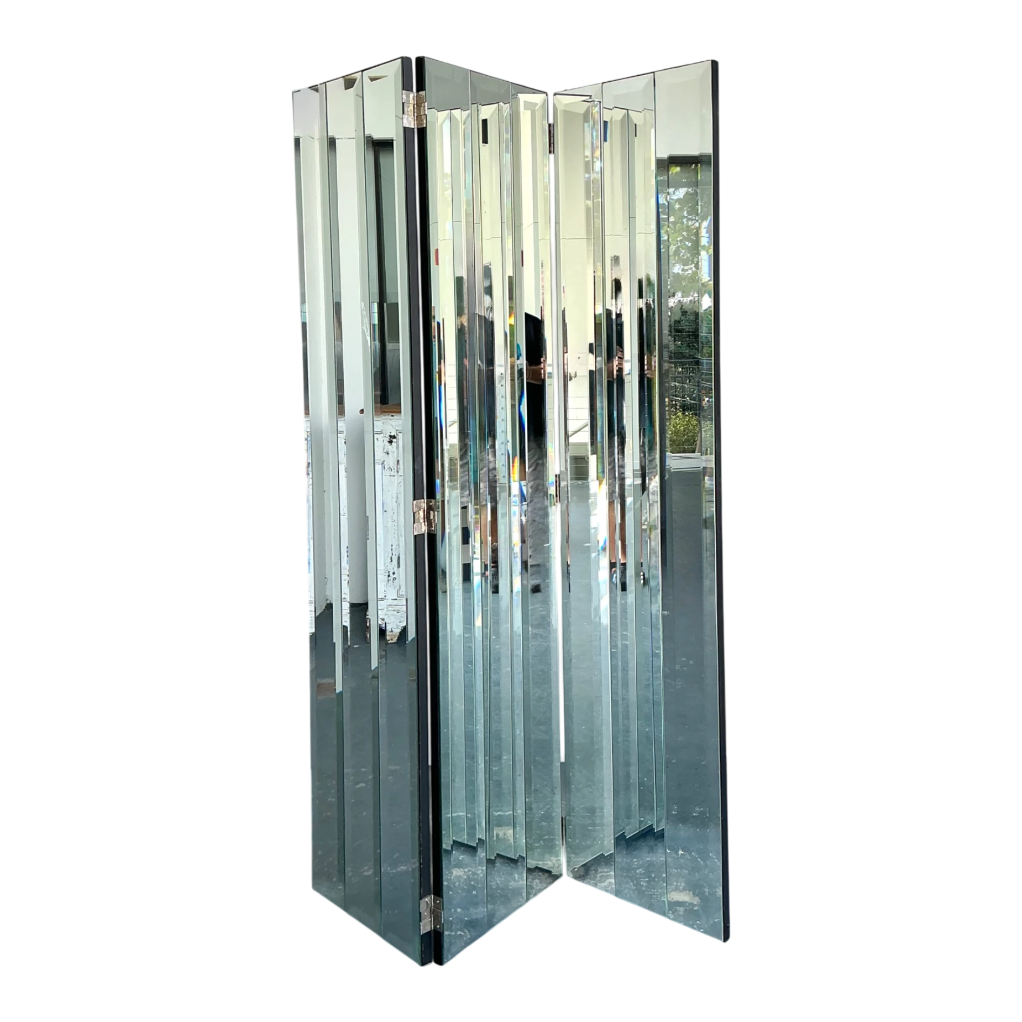 Vintage Beveled Mirrored Folding Screen - Detail view