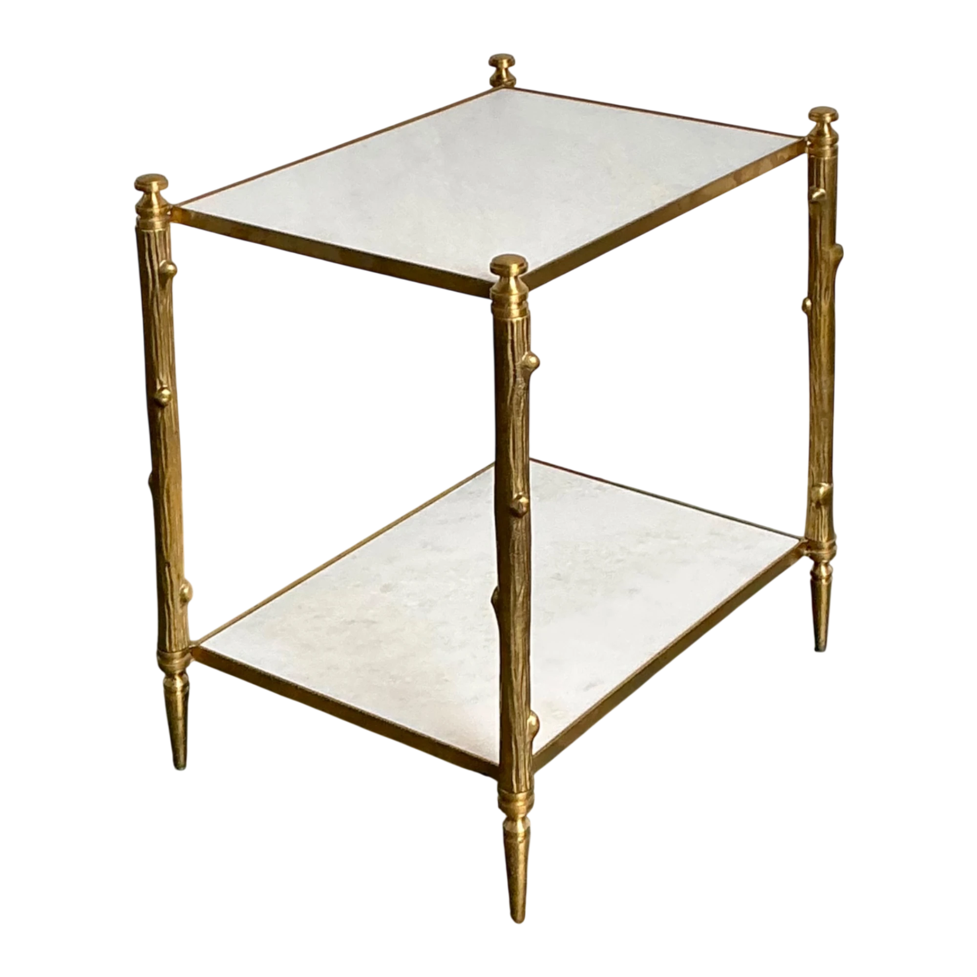 Vintage Brass Faux Bamboo Two-Tier Table - Detail view