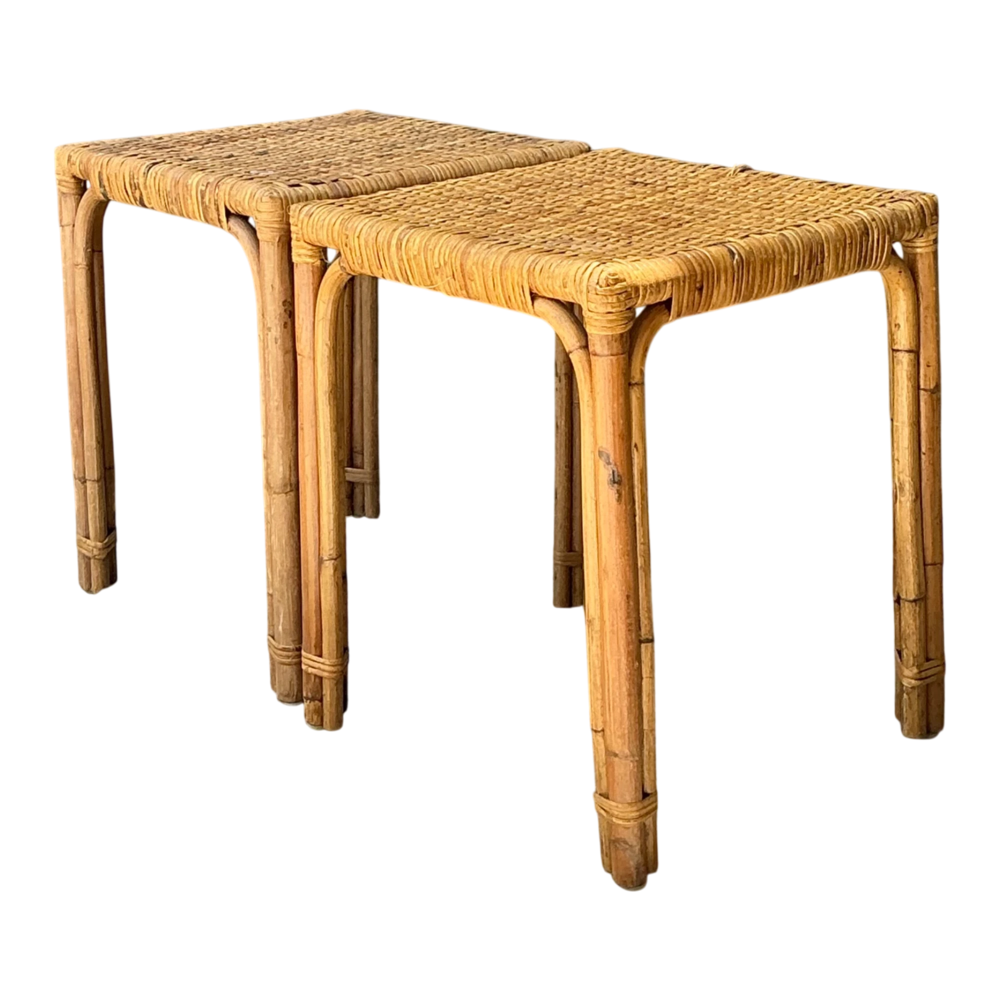 Vintage Woven Rattan Side Tables - Pair - Detail view
