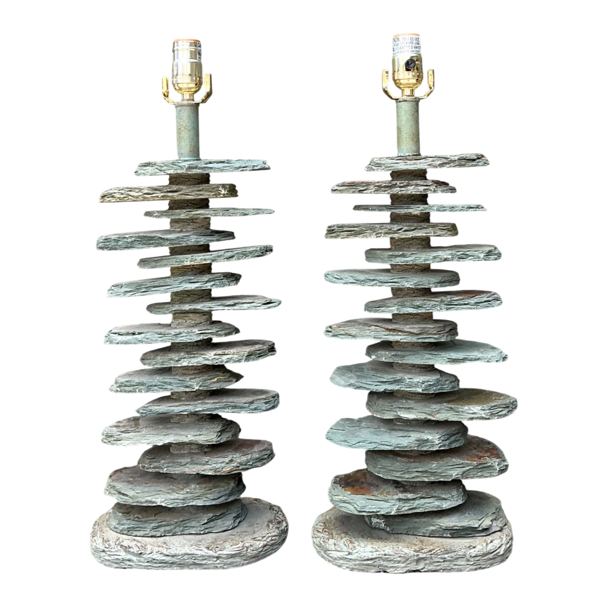 Vintage Stacked Stone Table Lamps - Pair - Detail view