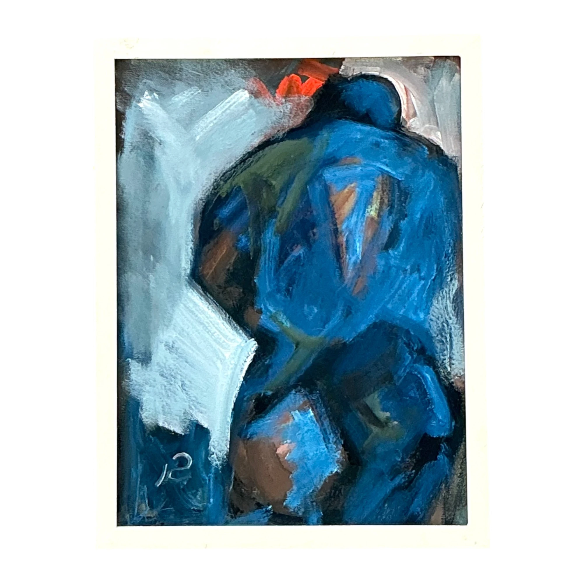 Abstract Blue Figurative Painting on Canvas - Detail view