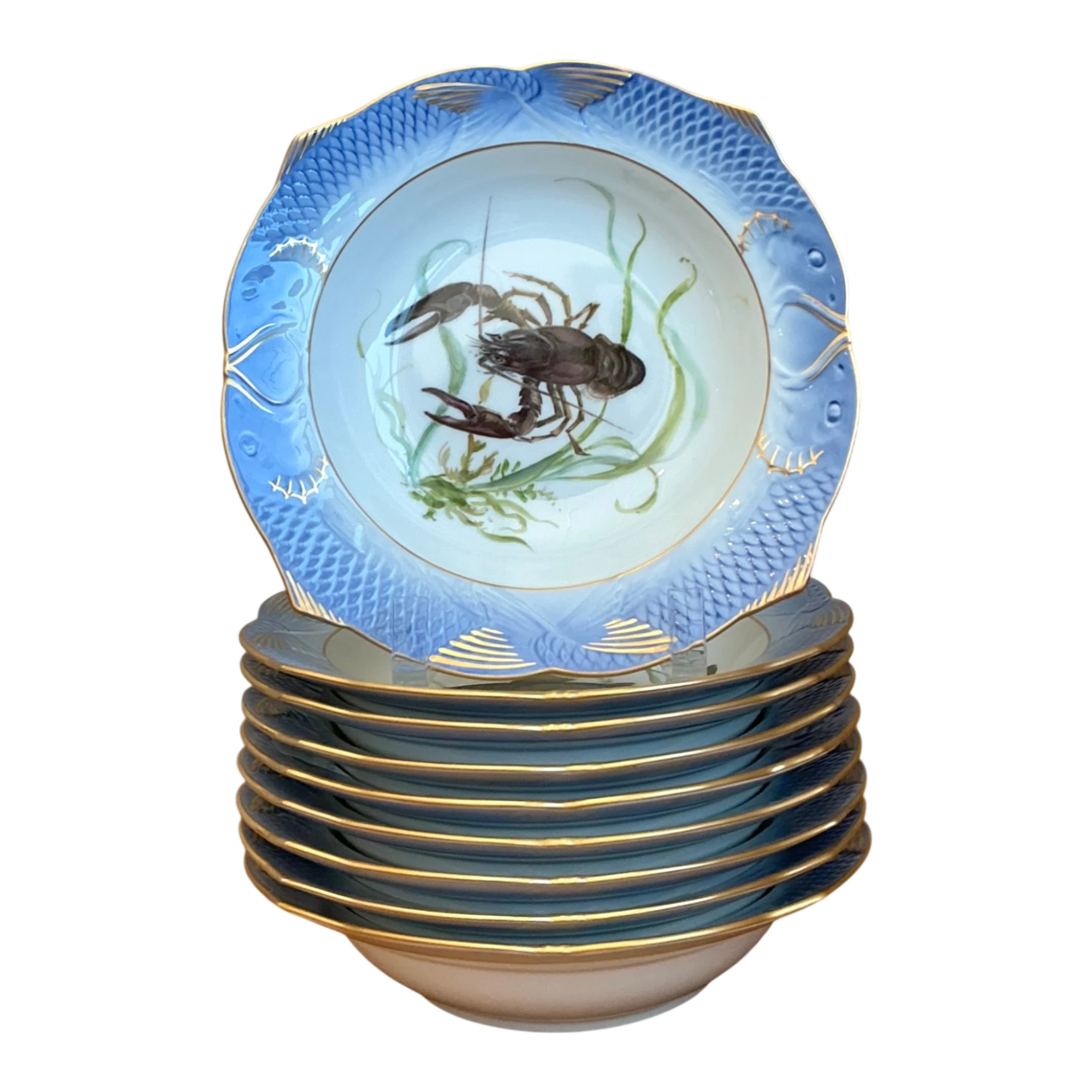 Vintage Royal Copenhagen Ichthyological Porcelain Fish Bowl - Set Of 8; - Detail view