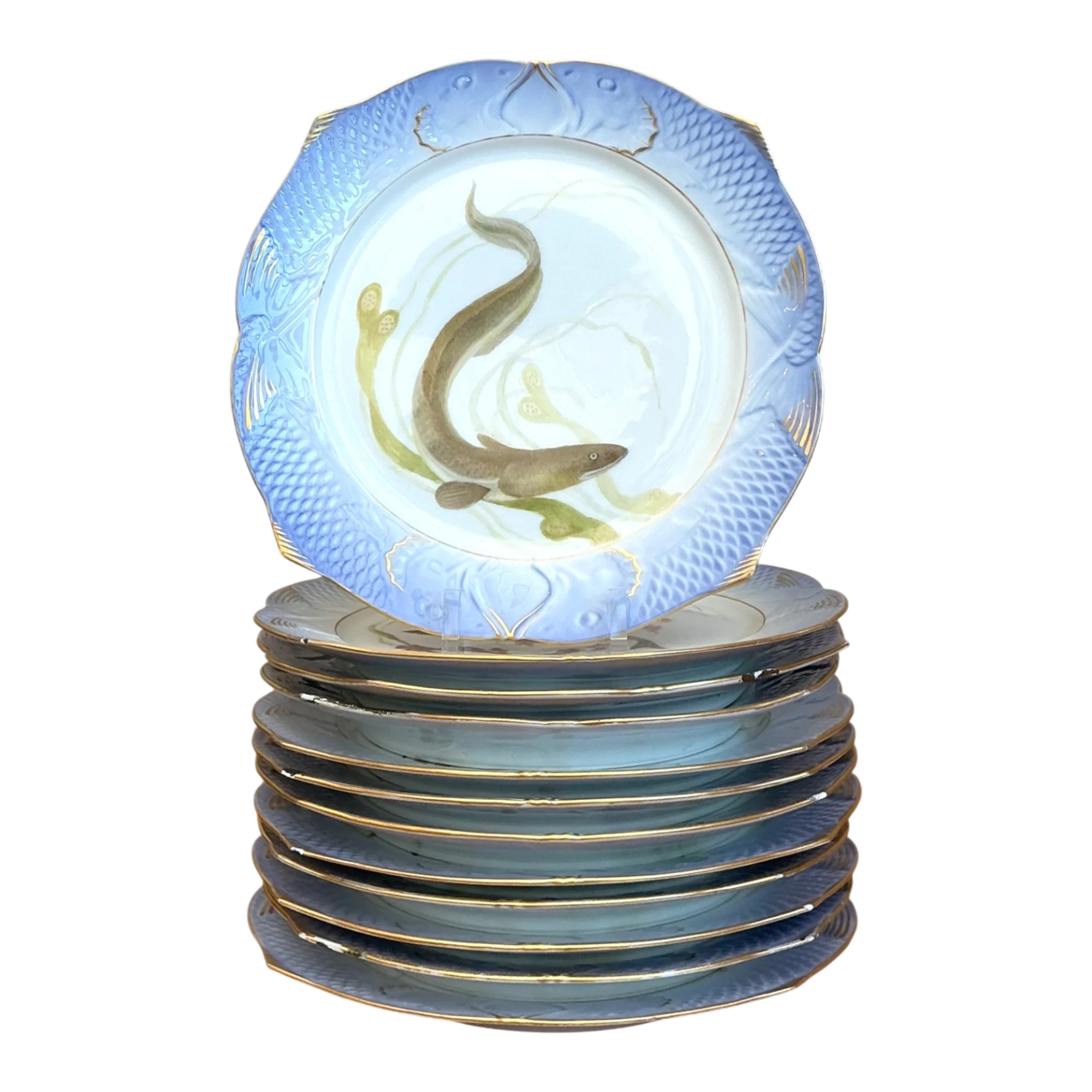Vintage Royal Copenhagen Ichthyological Porcelain Plates - Set of 12 - Detail view
