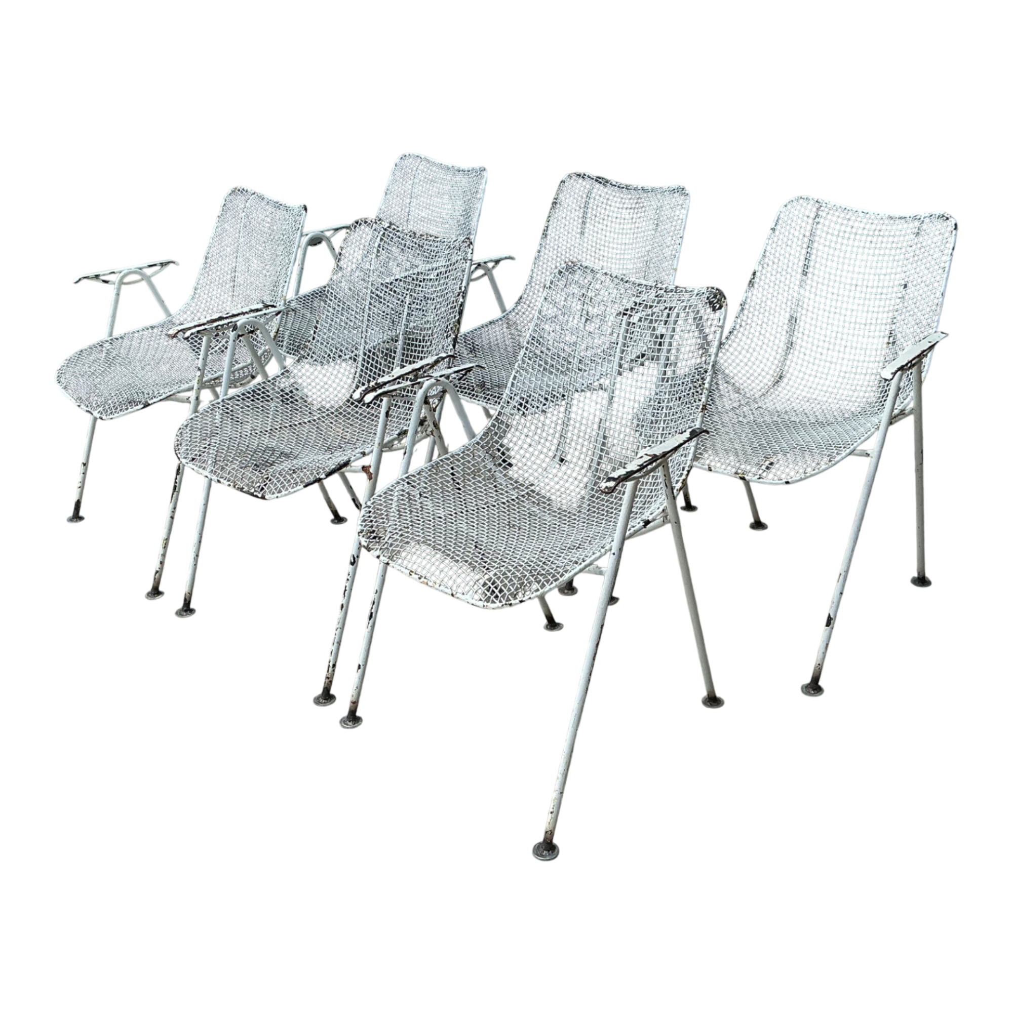 Vintage MCM Russell Woodard Wire Mesh Patio Chairs - Set of 6 - Detail view