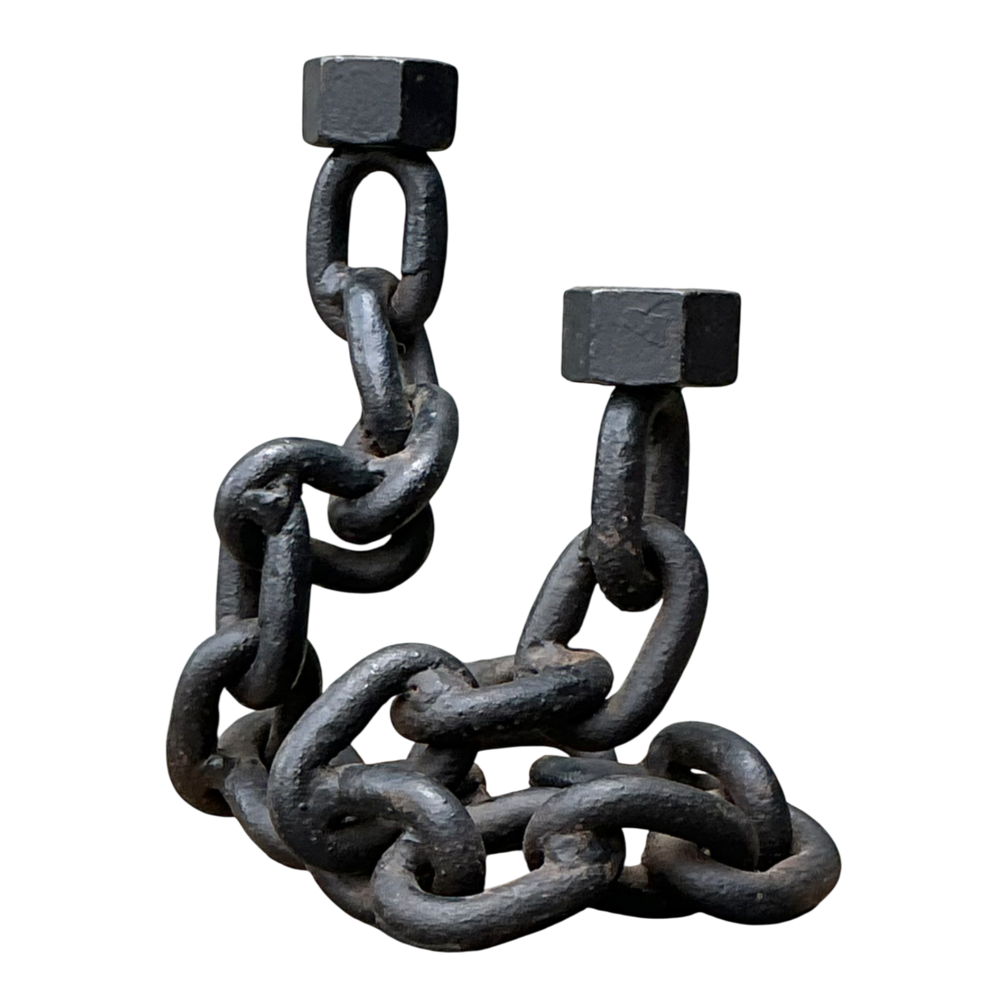 Vintage Iron Chain Link Candle Holder - Detail view
