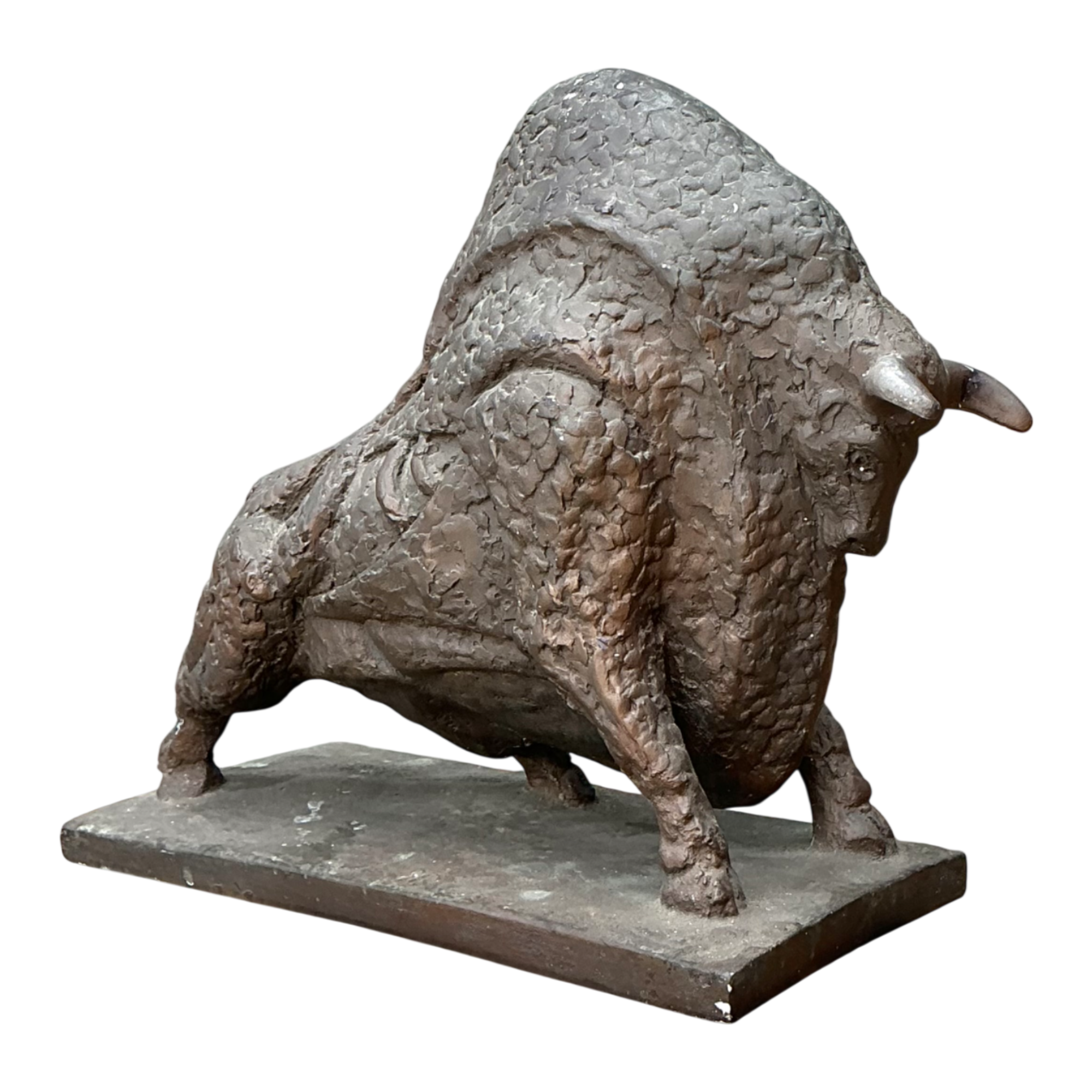 Vintage MCM Textured Plaster Bull Sculpture - Detail view