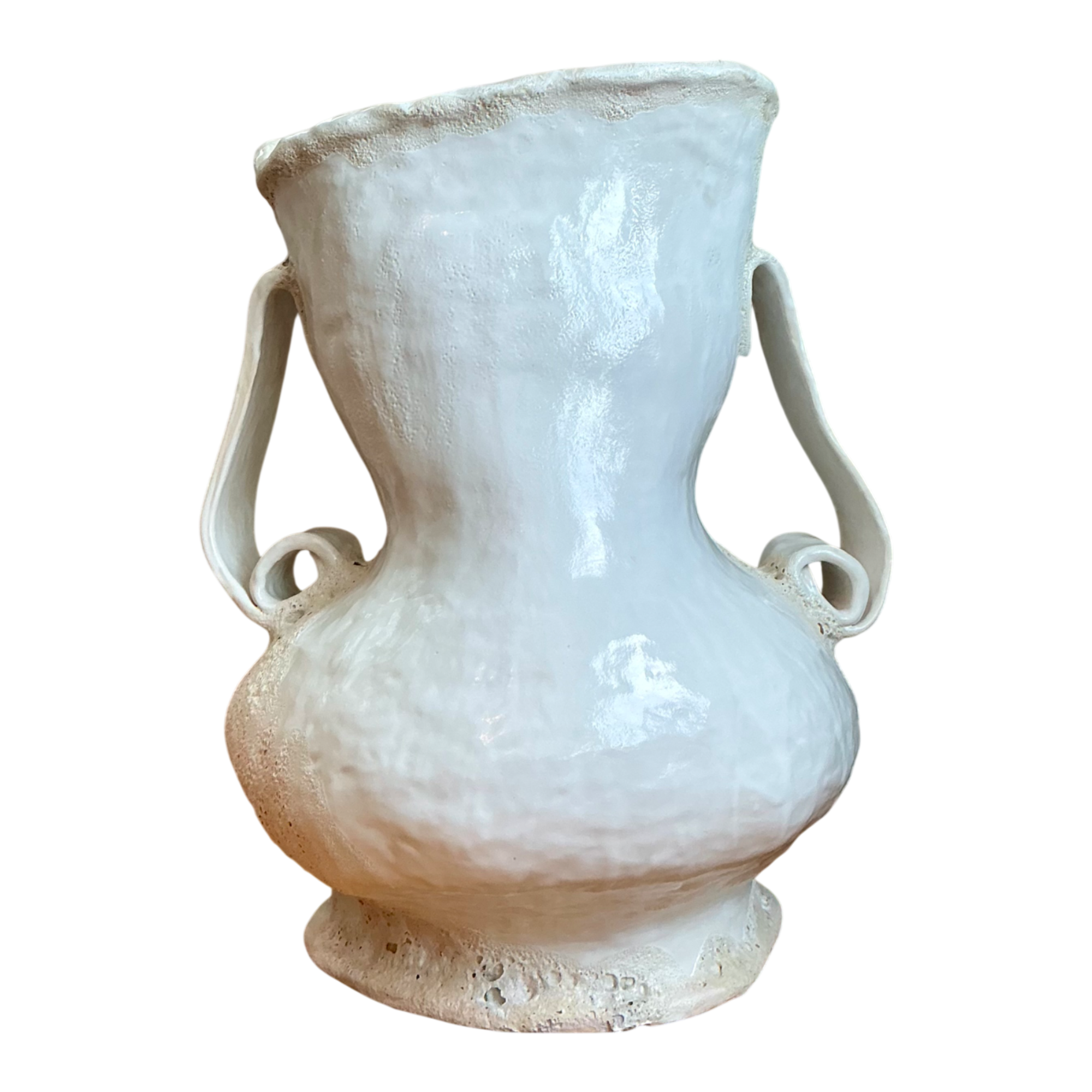 Vintage Monumental White Ceramic Double-Handled Vase - Detail view