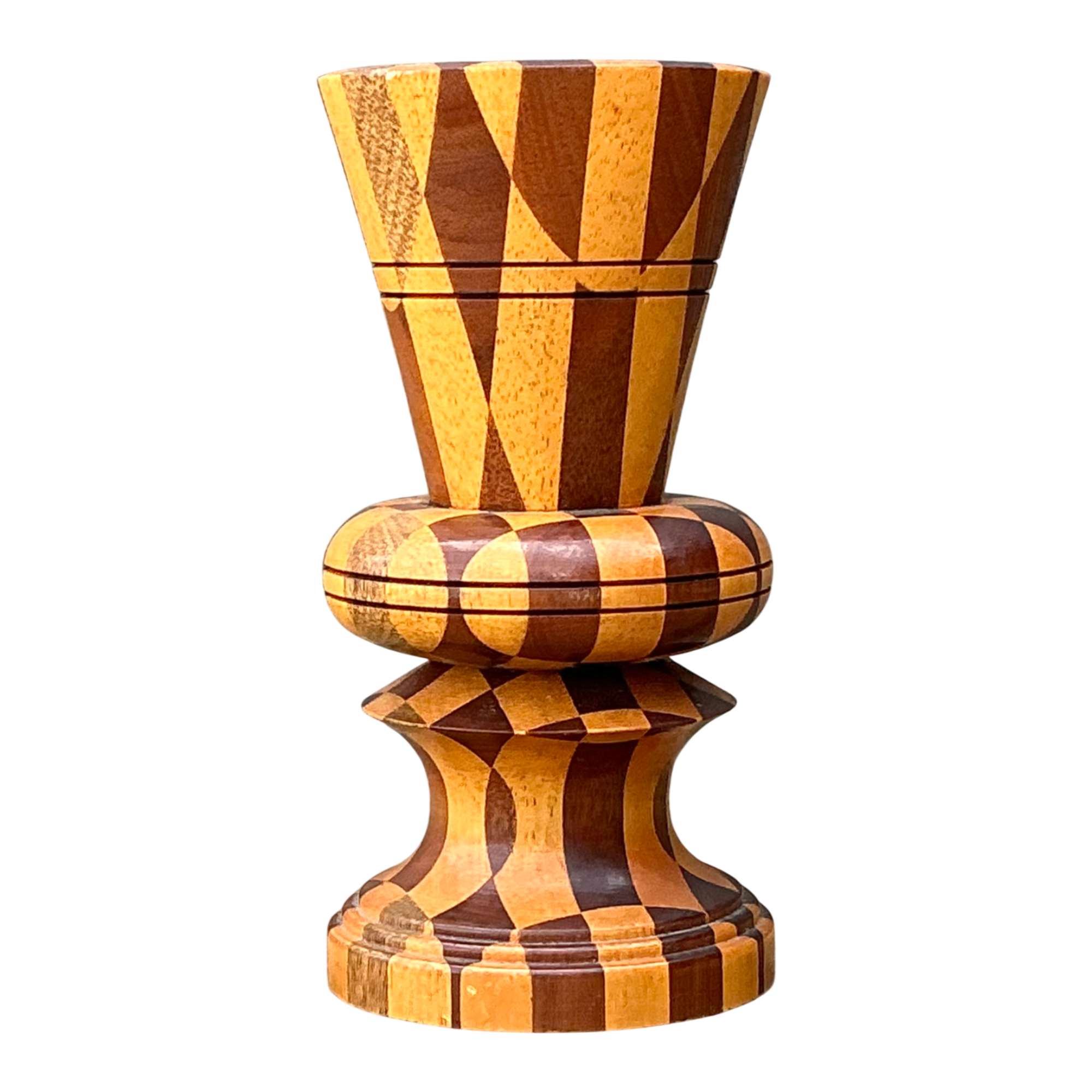 Vintage Geometric Wood Marquetry Vase - Detail view