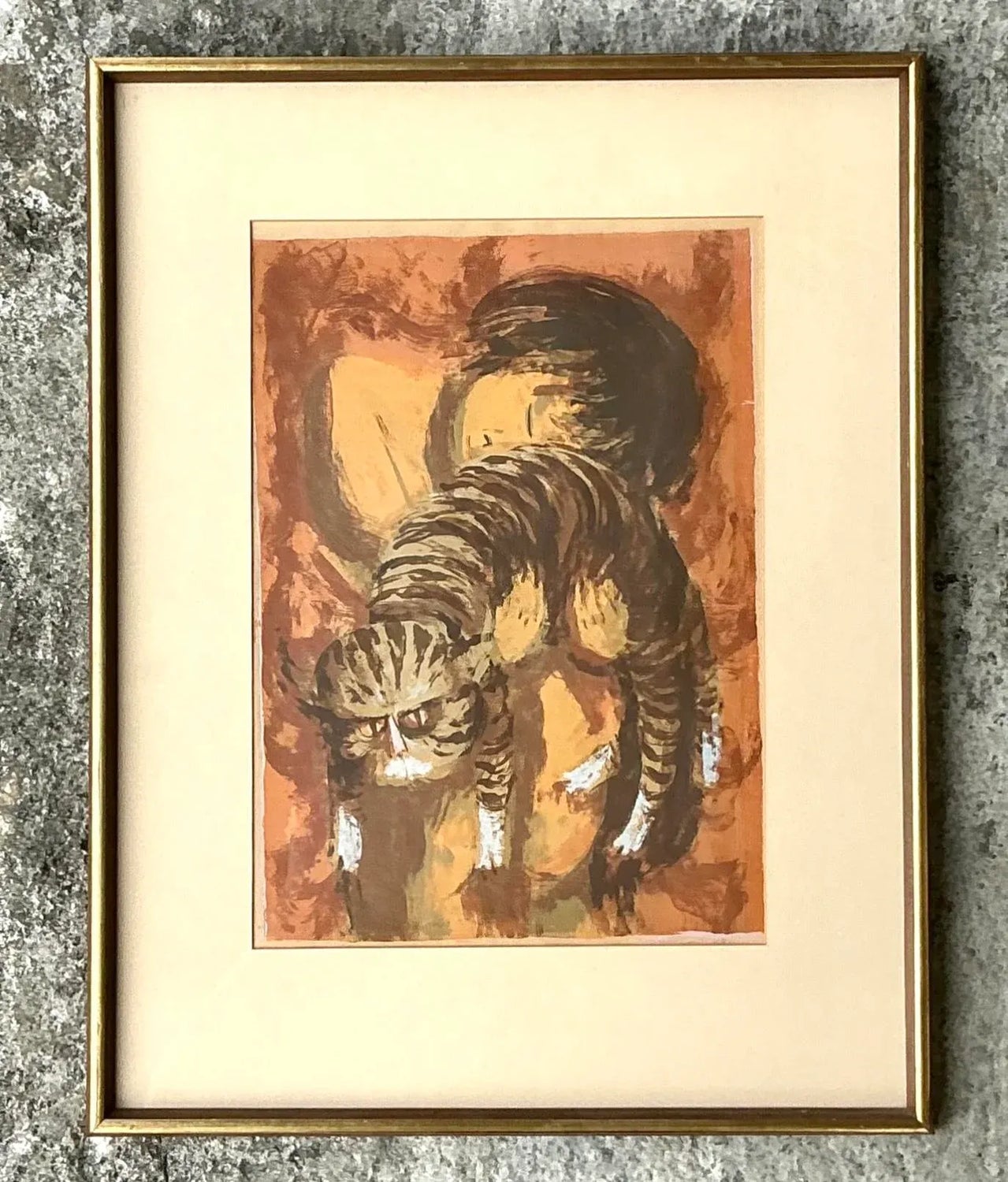 Vintage Boho Signed Original Lithograph on Paper - Detail view