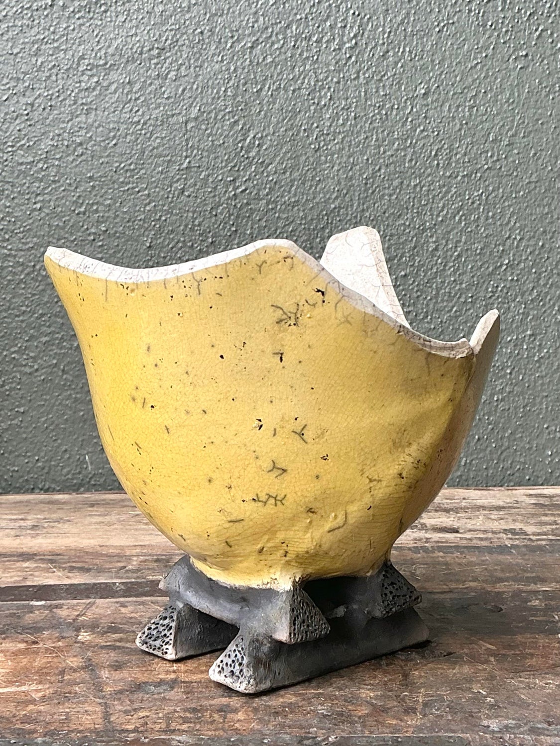 Vintage Original Studio Pottery Folded Bowl - Detail view