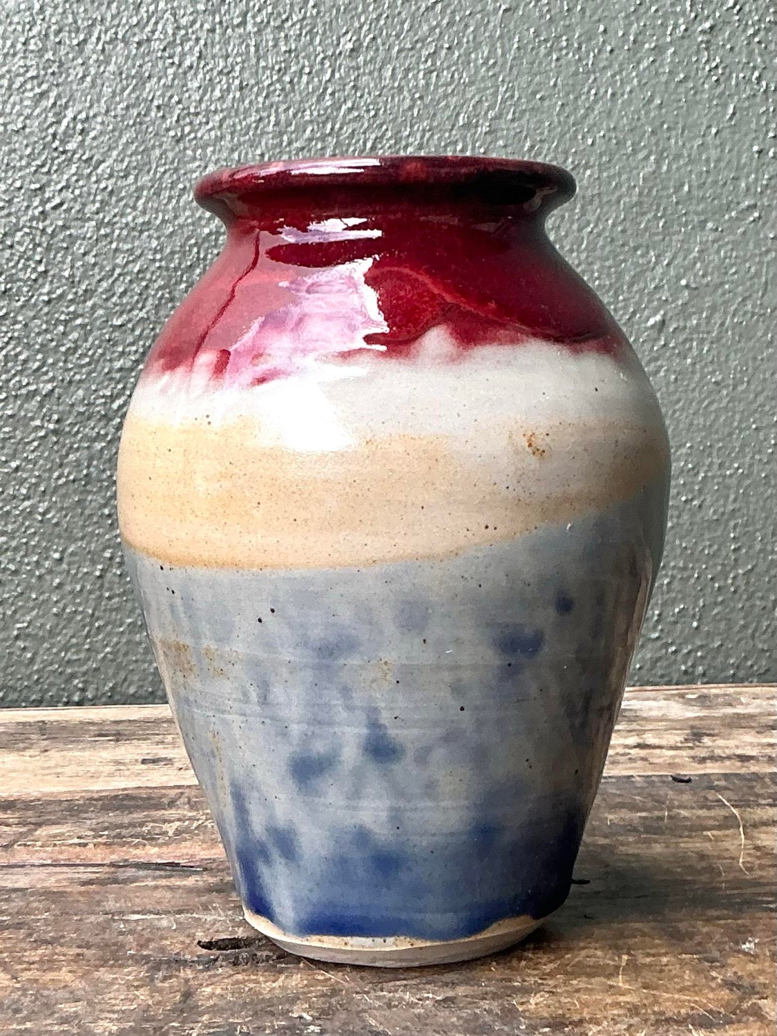 Vintage Original Studio Pottery Tri Stripe Bowl - Detail view