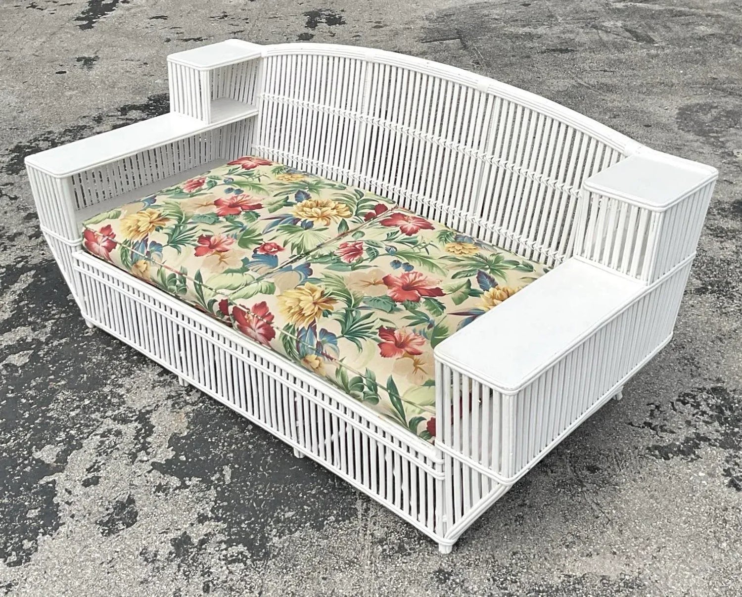 Vintage Coastal Stick Rattan Sofa After Bielecky Brothers - Top view
