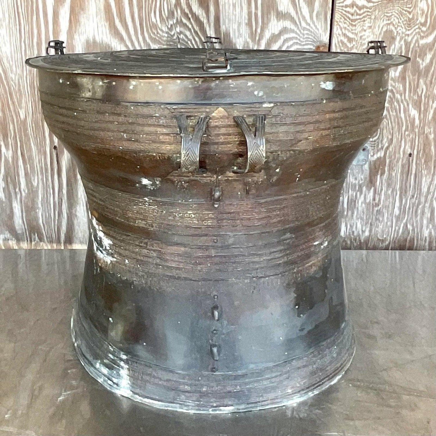 Mid 20th Century Vintage Boho Burmese Bronze Rain Drum - Back view