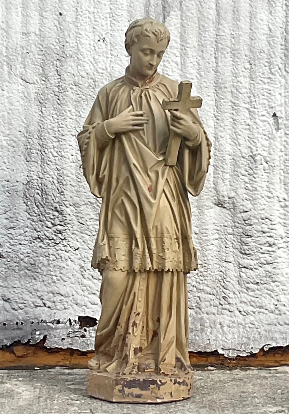 Early 20th Century Cast Plaster Statue of Saint Aloysius Gonzaga - Back view