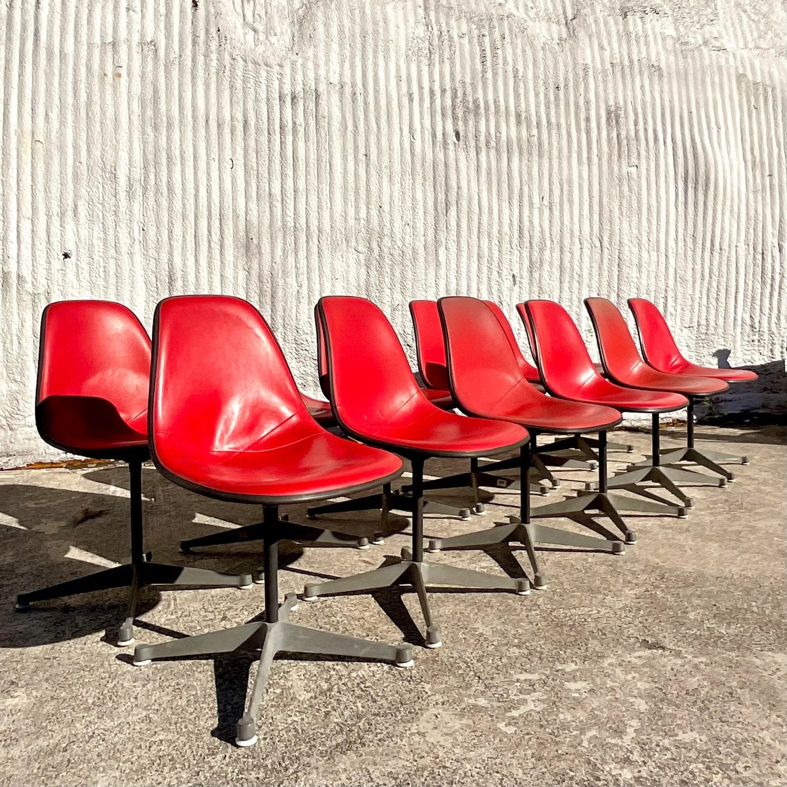 Herman Miller Molded Fiberglass Red Shell Chair - Set of 12 - Back view