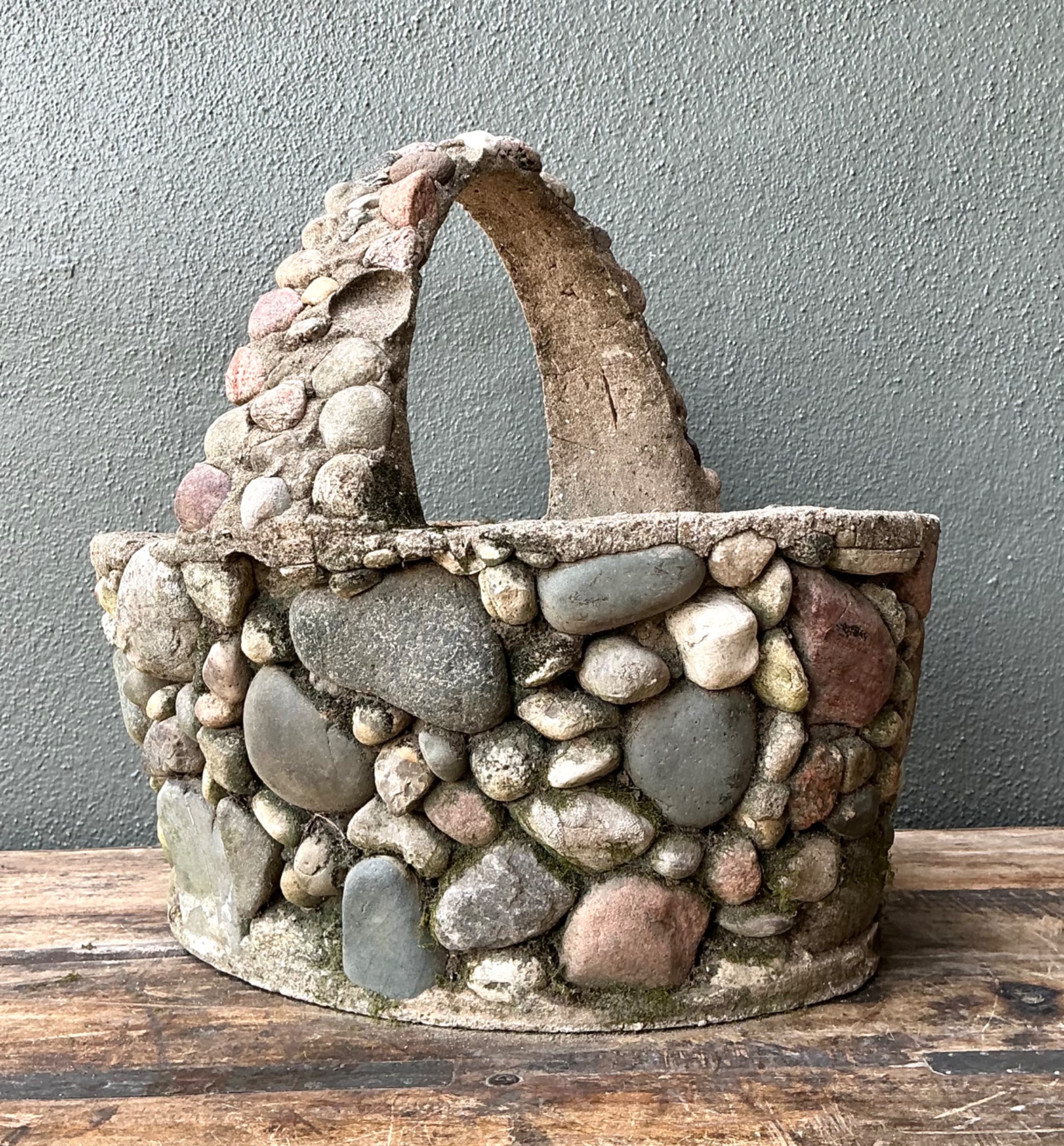 Vintage Rock Garden Basket Planter - Side view