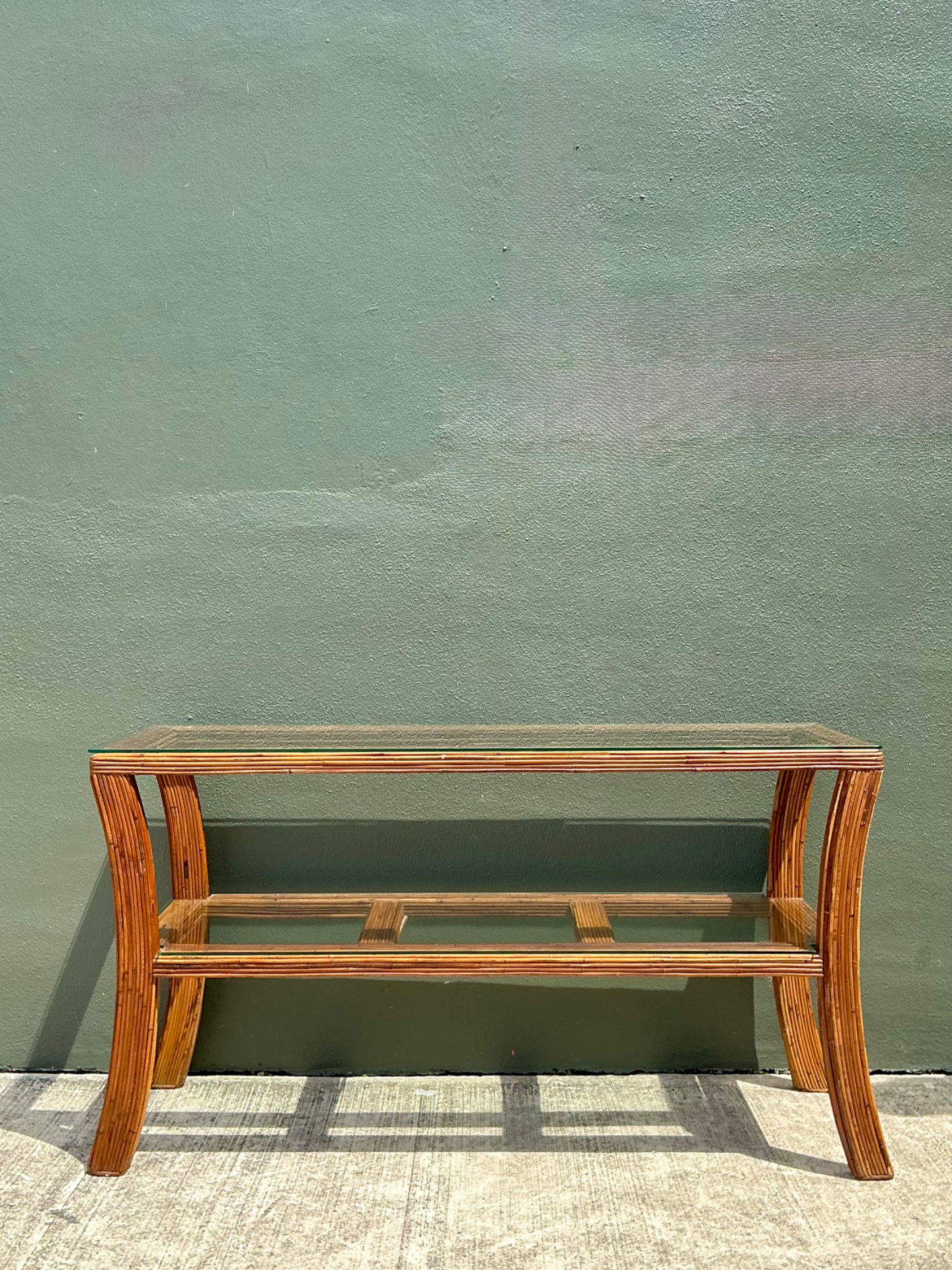 Vintage Pencil Reed and Glass Console Table - Top view