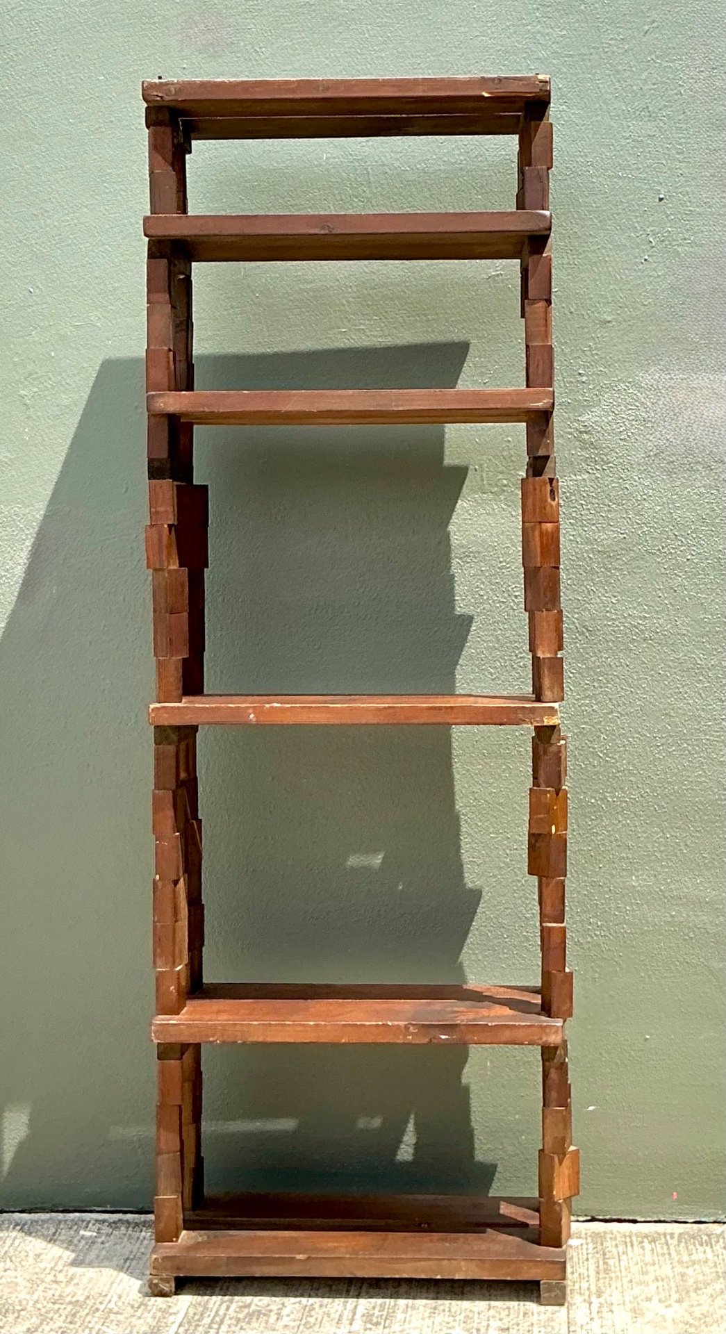 Vintage Brutalist Stacked Wood Etagere - Detail view