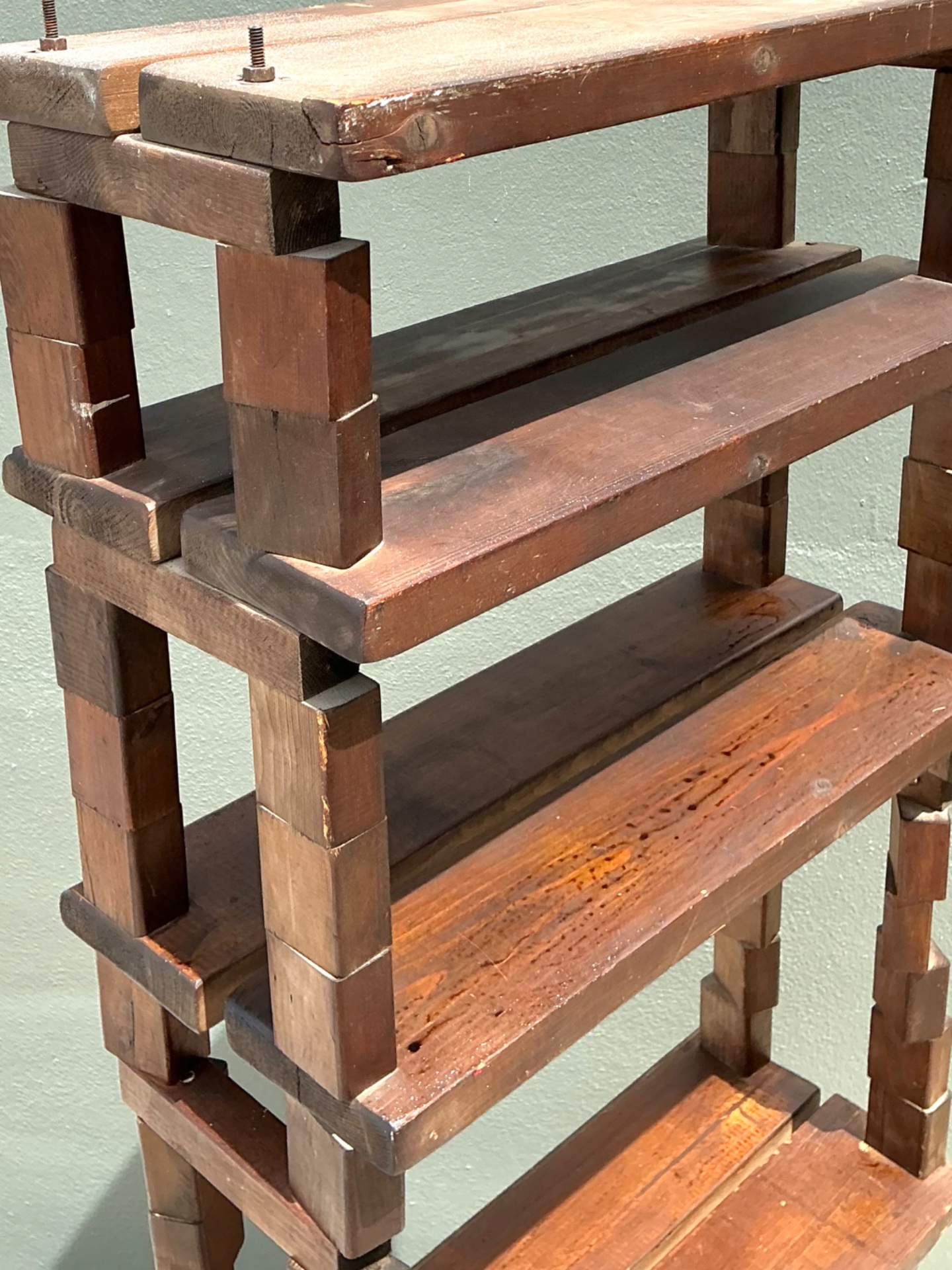 Vintage Brutalist Stacked Wood Etagere - Side view